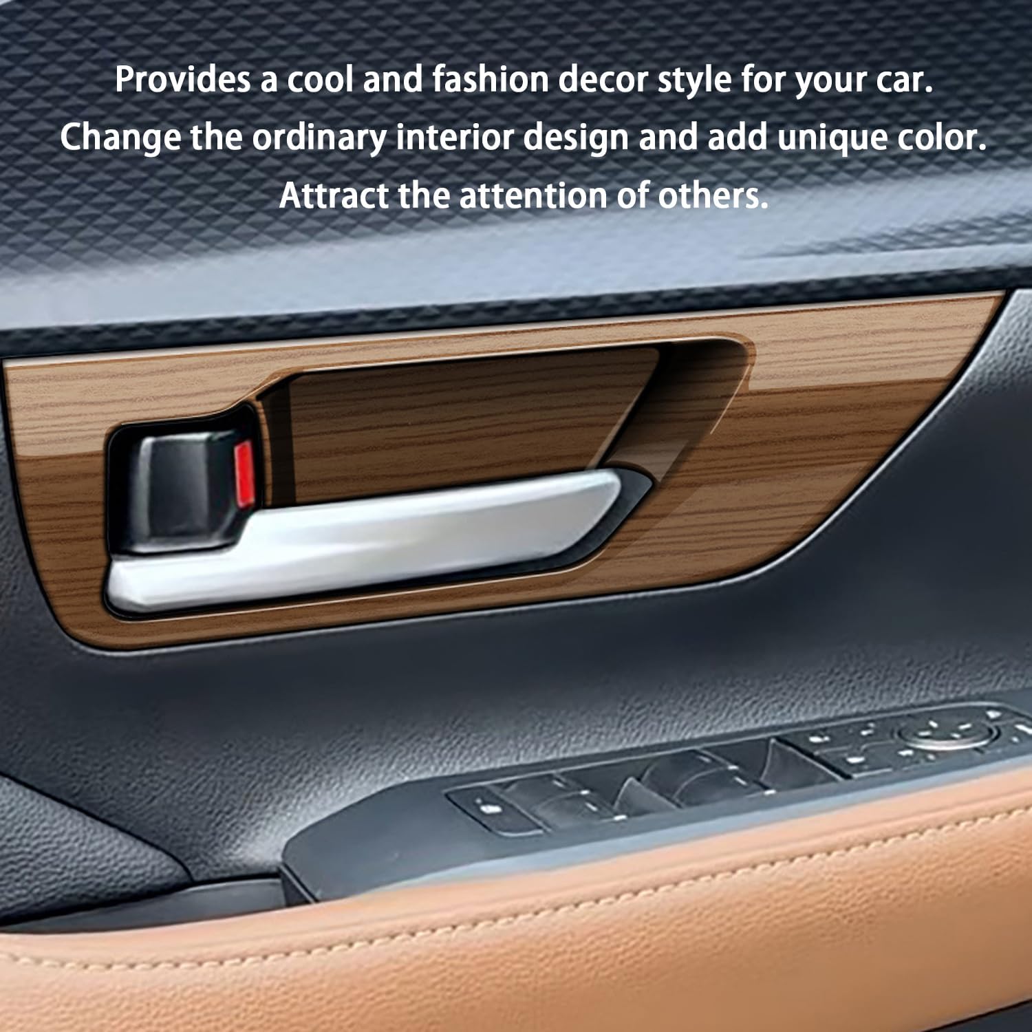 Peach Wood Grain Door Handle Cover fit for Toyota Grand Highlander 2024 2025 Interior Decoration Car Accessories 4PC