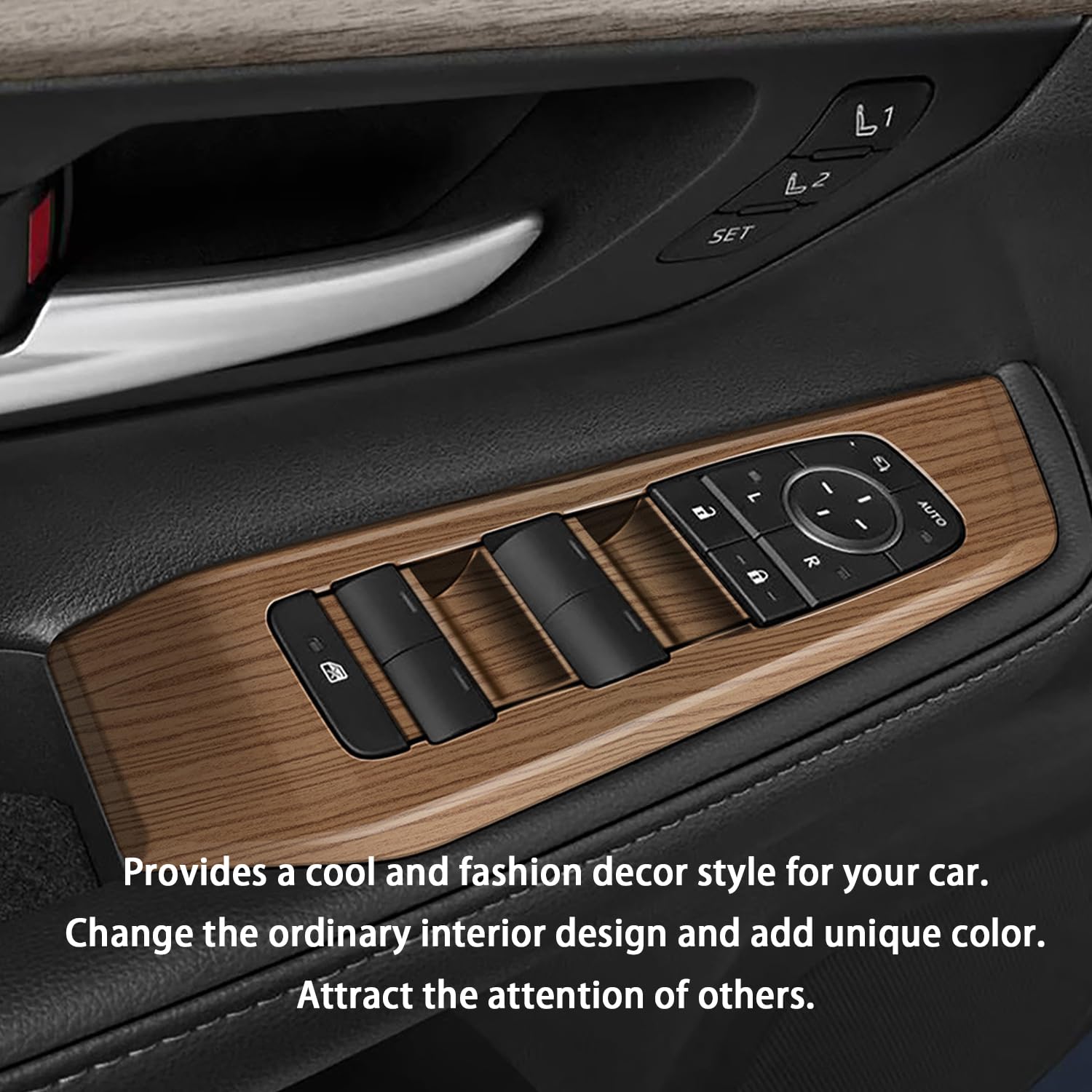 Peach Wood Grain Door Armrest Window Lift Down Switches Button Panel Cover Trims ABS 4Pc fit for Toyota Grand Highlander 2024 2025