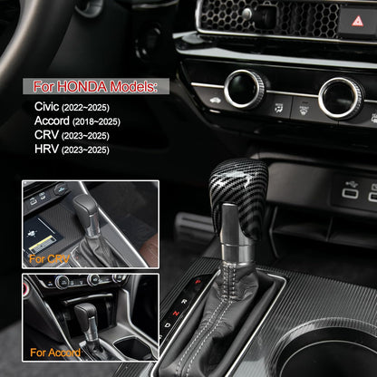 CKE Compatible con Honda Civic 2022 2023 2024 2025 para CRV HRV 2023 2024 2025 para Accord 2018-2024 2025 Accesorios para consola central de coche, cubierta de perilla de palanca de cambios - carbono