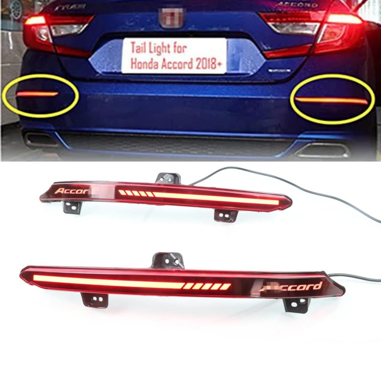 Compatible con Honda Accord 10º 2018 2019 2020 2021 2022 Lente ahumada LED Reflector de parachoques trasero Luces traseras Señal de giro intermitente secuencial freno conducción antiniebla