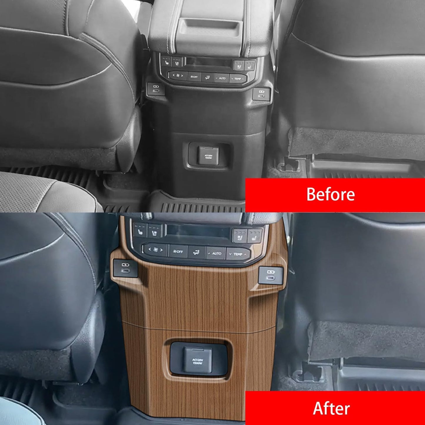 Peach Wood Grain Center Console Car Accessories for Toyota Grand Highlander 2024 2025 Rear Air Condition Outlet Vent Covers Trim ABS