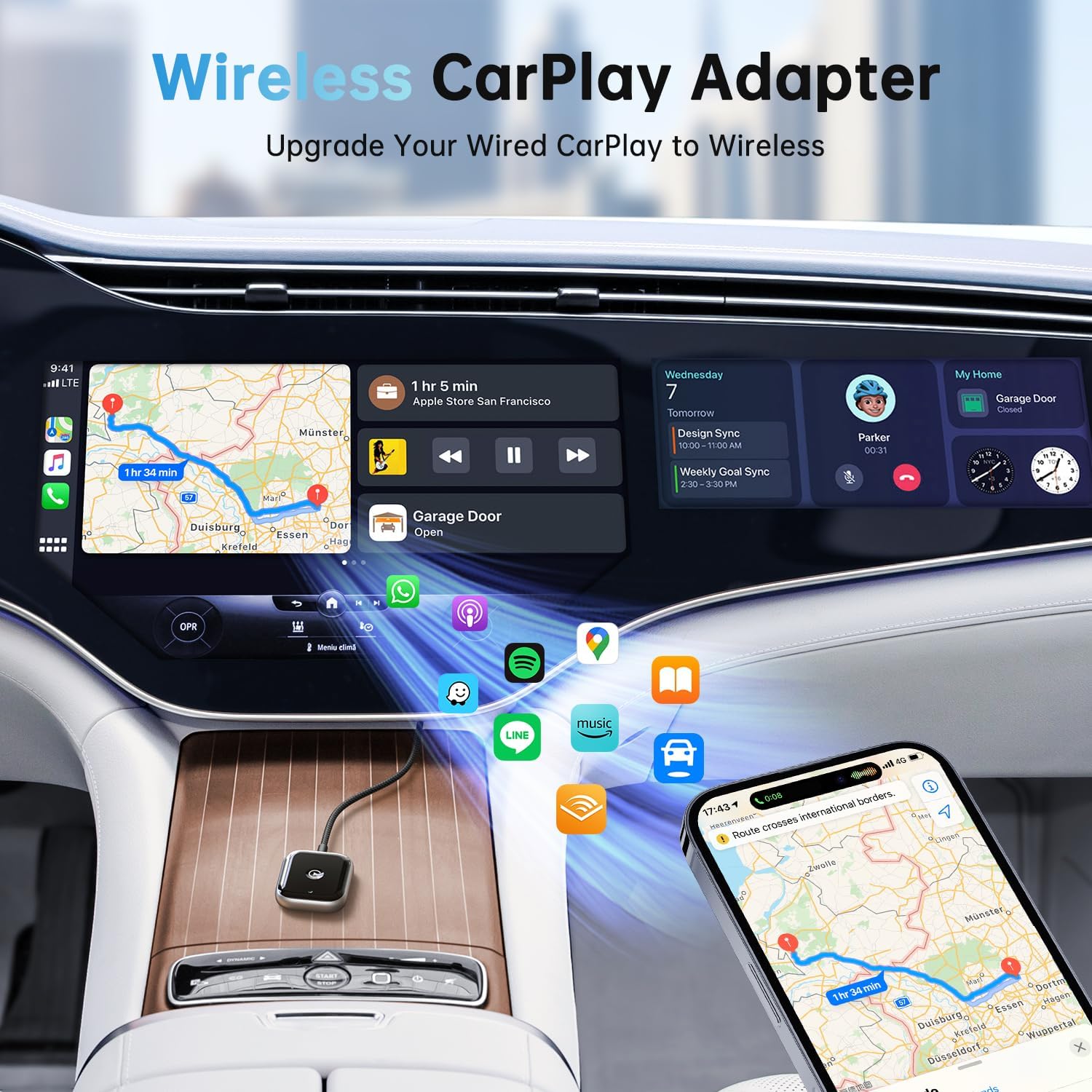 Adaptador inalámbrico CarPlay para Apple CarPlay, fácil de actualizar con cable CarPlay a inalámbrico, conectividad instantánea, Super Mini Car Play Dongle para iPhone Fit para autos con CarPlay