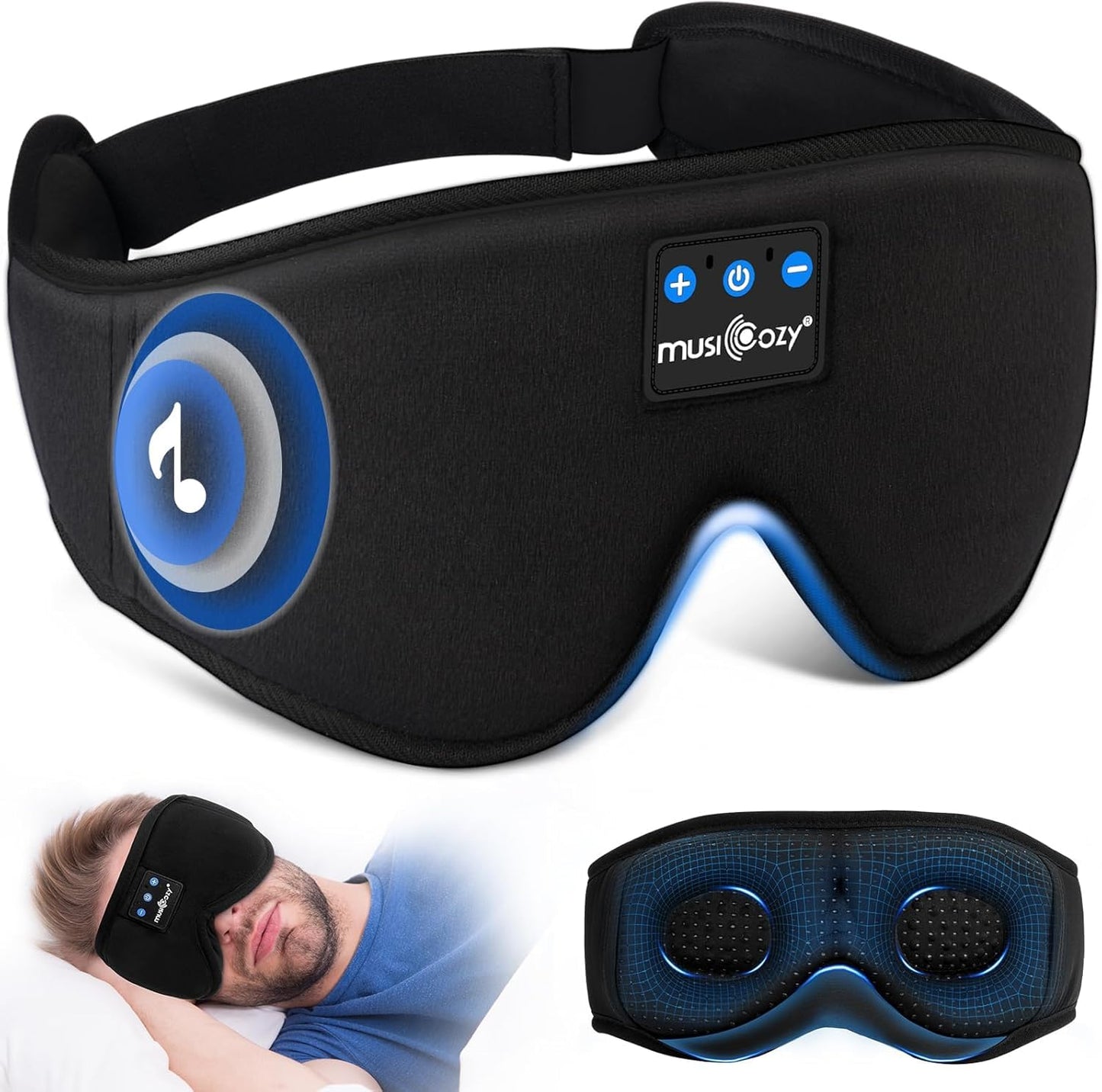 MUSICOZY - Auriculares con Bluetooth, máscara con auriculares inalámbricos para dormir de lado, hombres y mujeres, oficina, siesta, viajes en avión, regalos únicos para niños y niñas