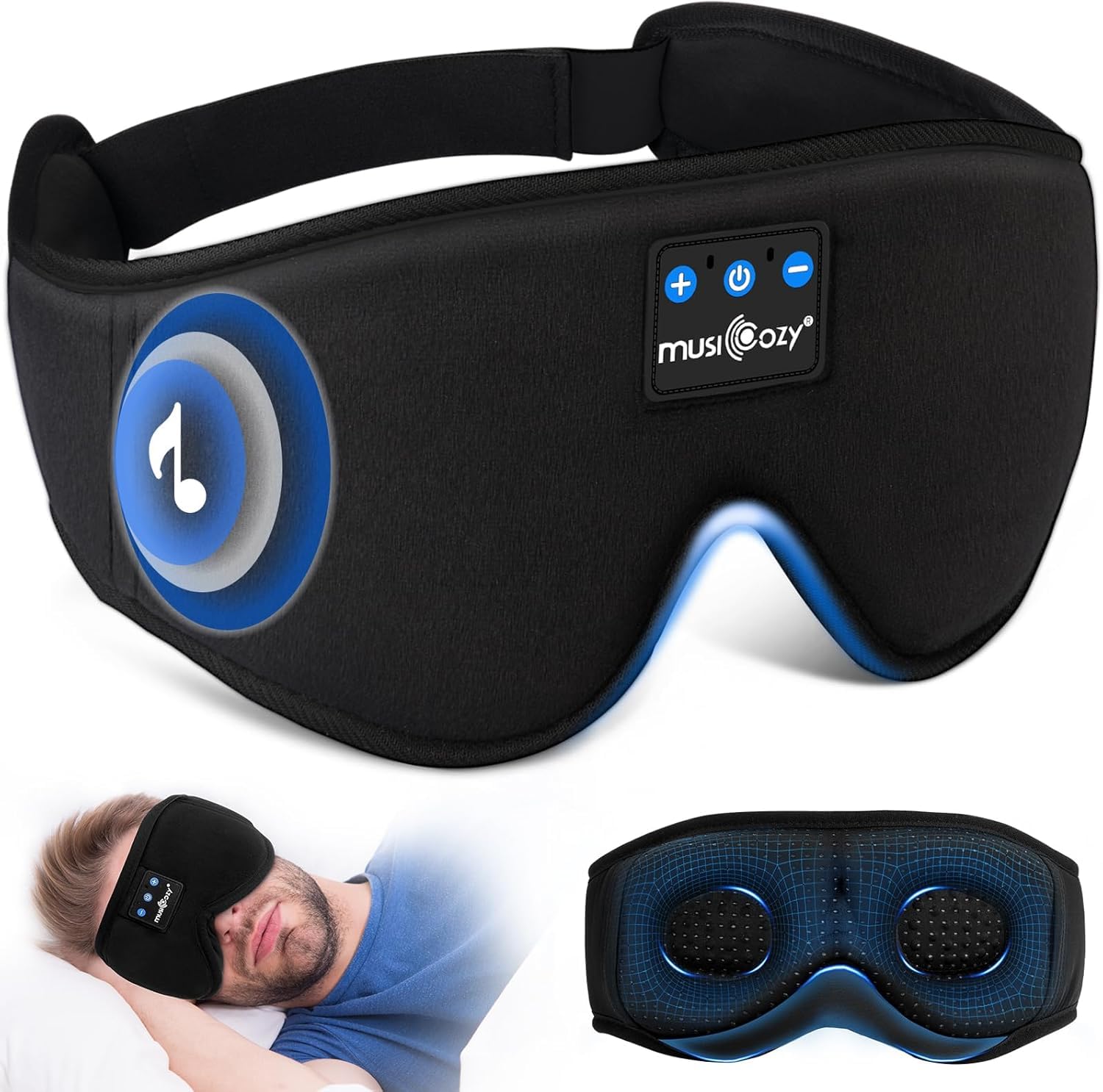 MUSICOZY - Auriculares con Bluetooth, máscara con auriculares inalámbricos para dormir de lado, hombres y mujeres, oficina, siesta, viajes en avión, regalos únicos para niños y niñas
