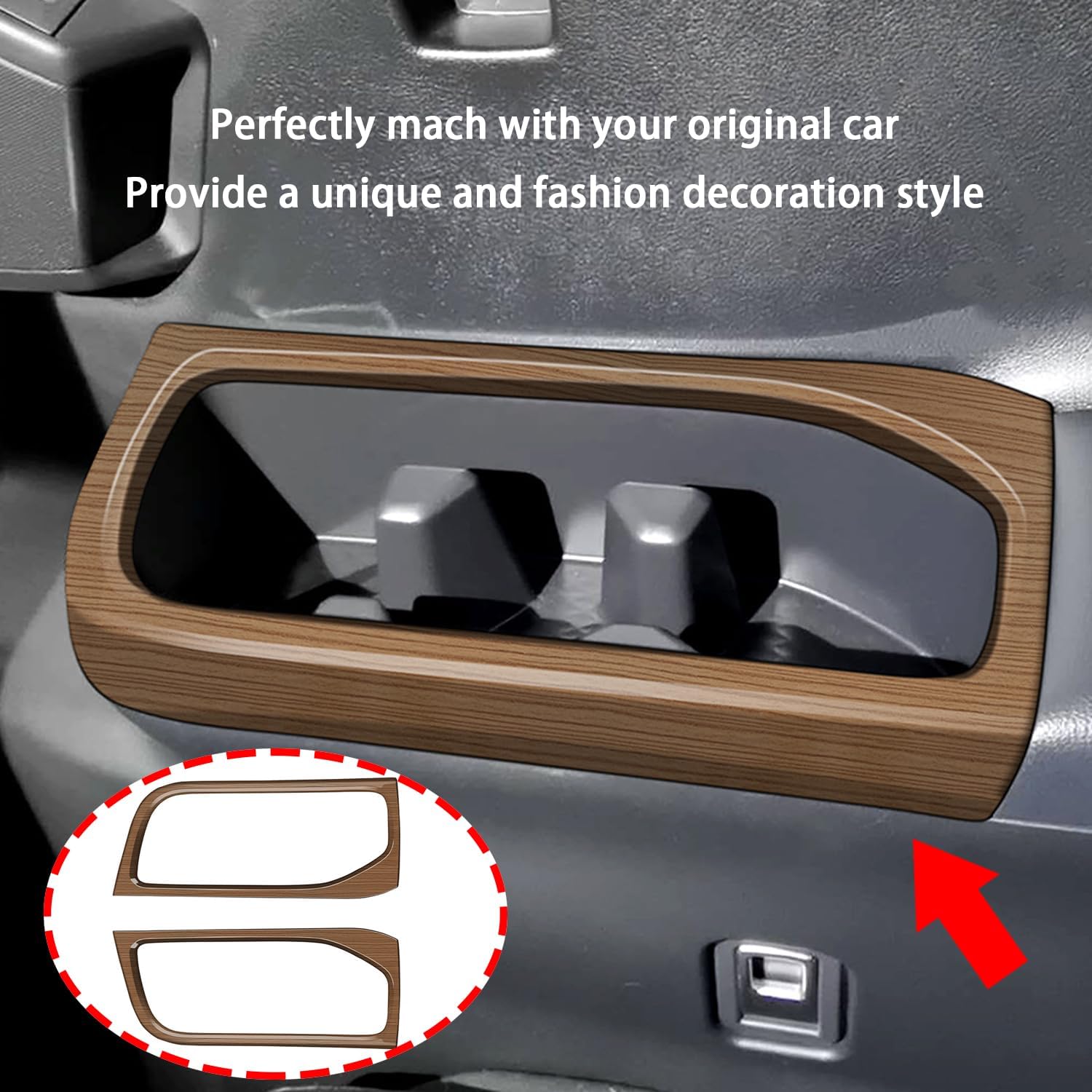 Peach Wood Grain Center Console Car Accessories for Toyota Grand Highlander 2024 2025 Third Row Water Cup Holder Cover ABS