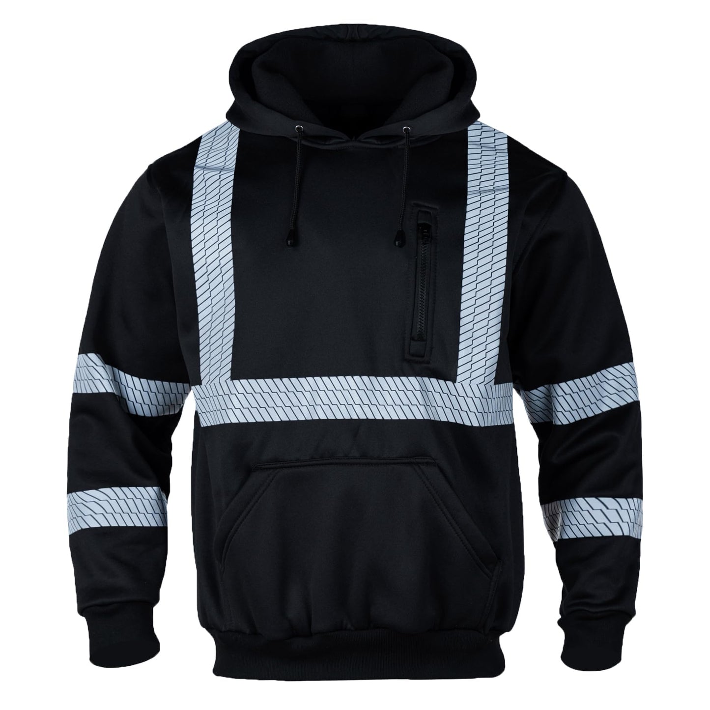 FONIRRA Hi Vis - Sudadera con capucha para hombre, reflectante, ANSI Clase 3, sudaderas de seguridad de alta visibilidad, construcción, trabajo, invierno, sin botones, color negro