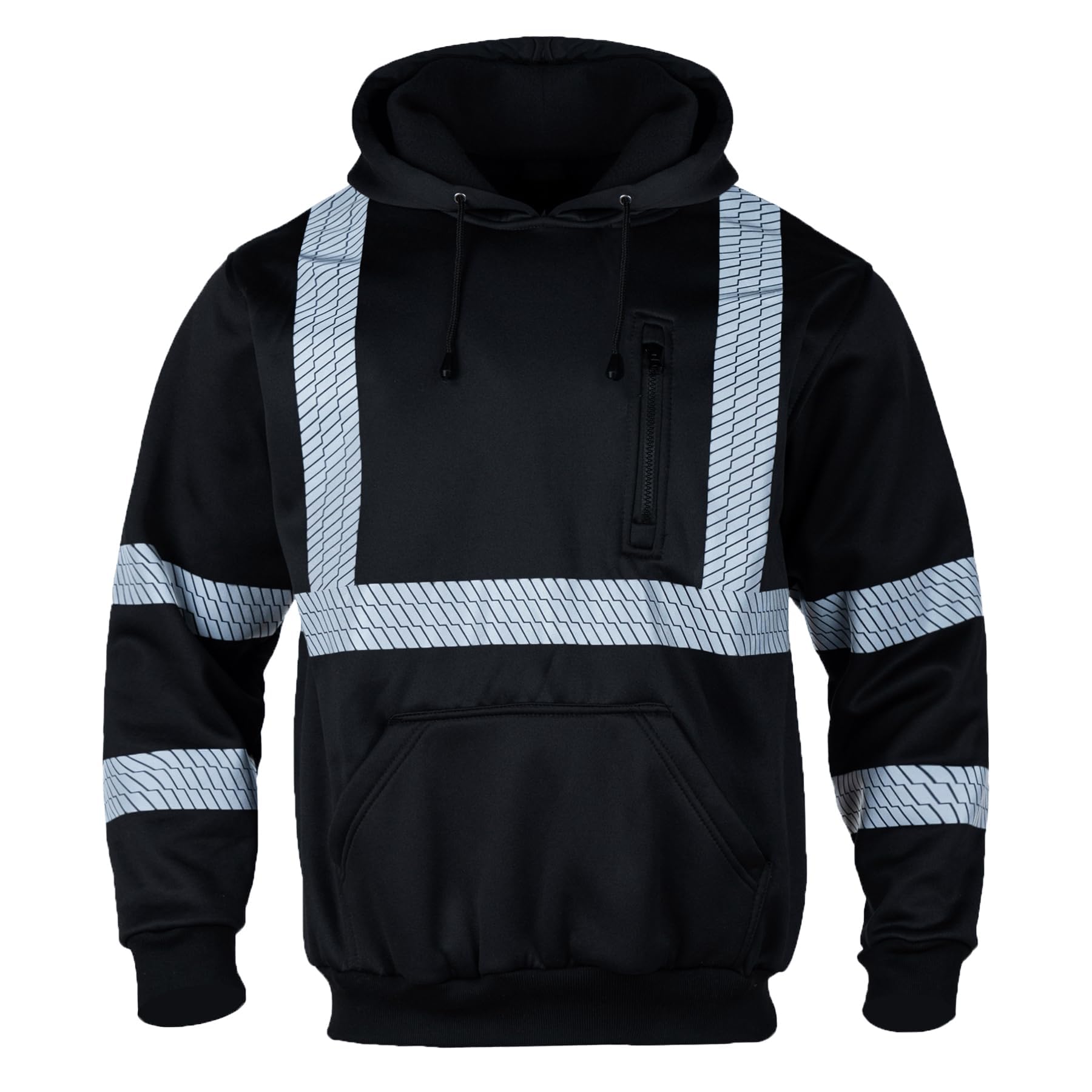 FONIRRA Hi Vis - Sudadera con capucha para hombre, reflectante, ANSI Clase 3, sudaderas de seguridad de alta visibilidad, construcción, trabajo, invierno, sin botones, color negro
