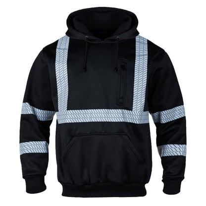 FONIRRA Hi Vis - Sudadera con capucha para hombre, reflectante, ANSI Clase 3, sudaderas de seguridad de alta visibilidad, construcción, trabajo, invierno, sin botones, color negro