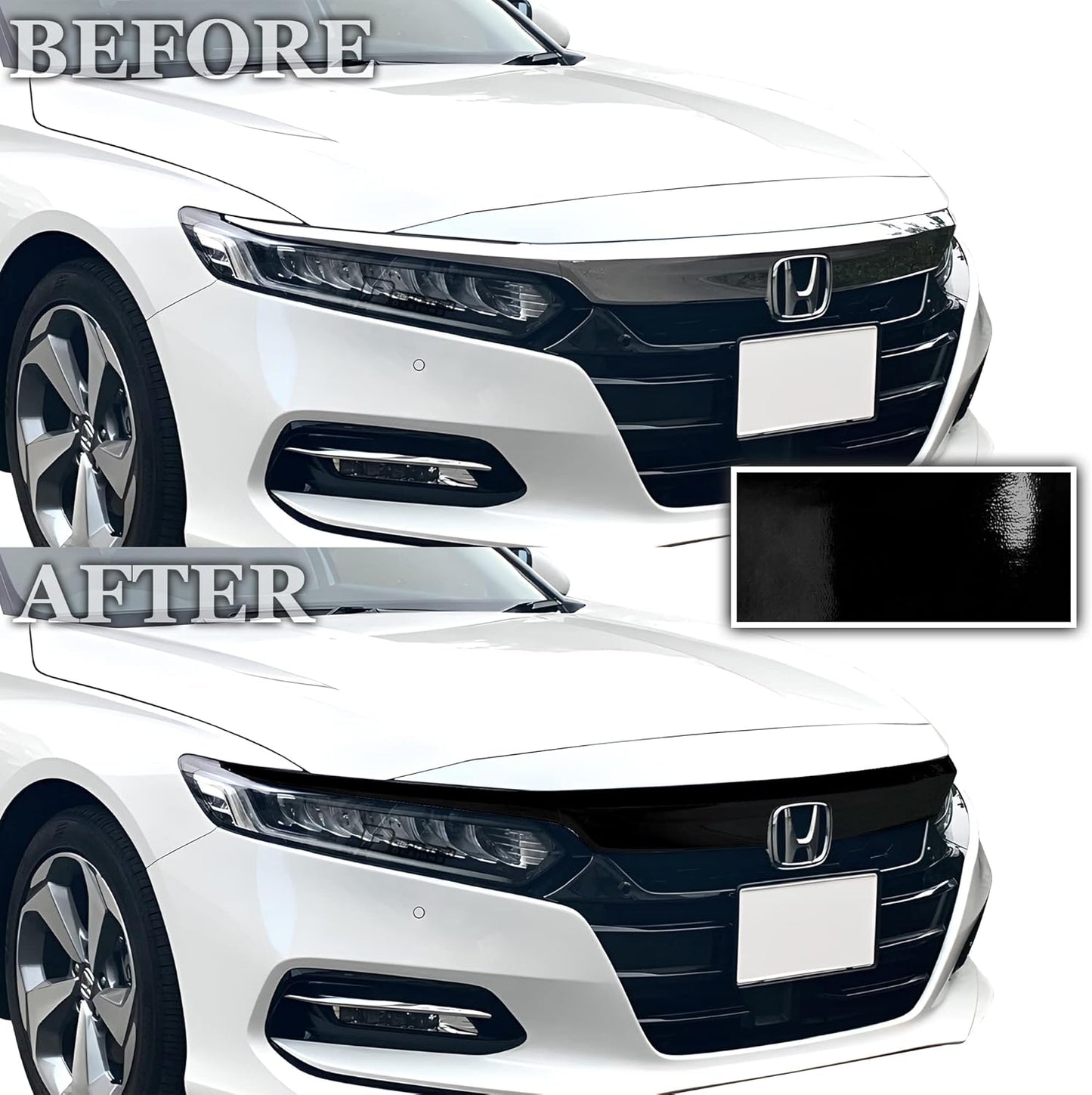 BOGAR TECH DESIGNS Front Chrome Delete Overlay Compatible with Honda Accord 2018-2022, Gloss Black