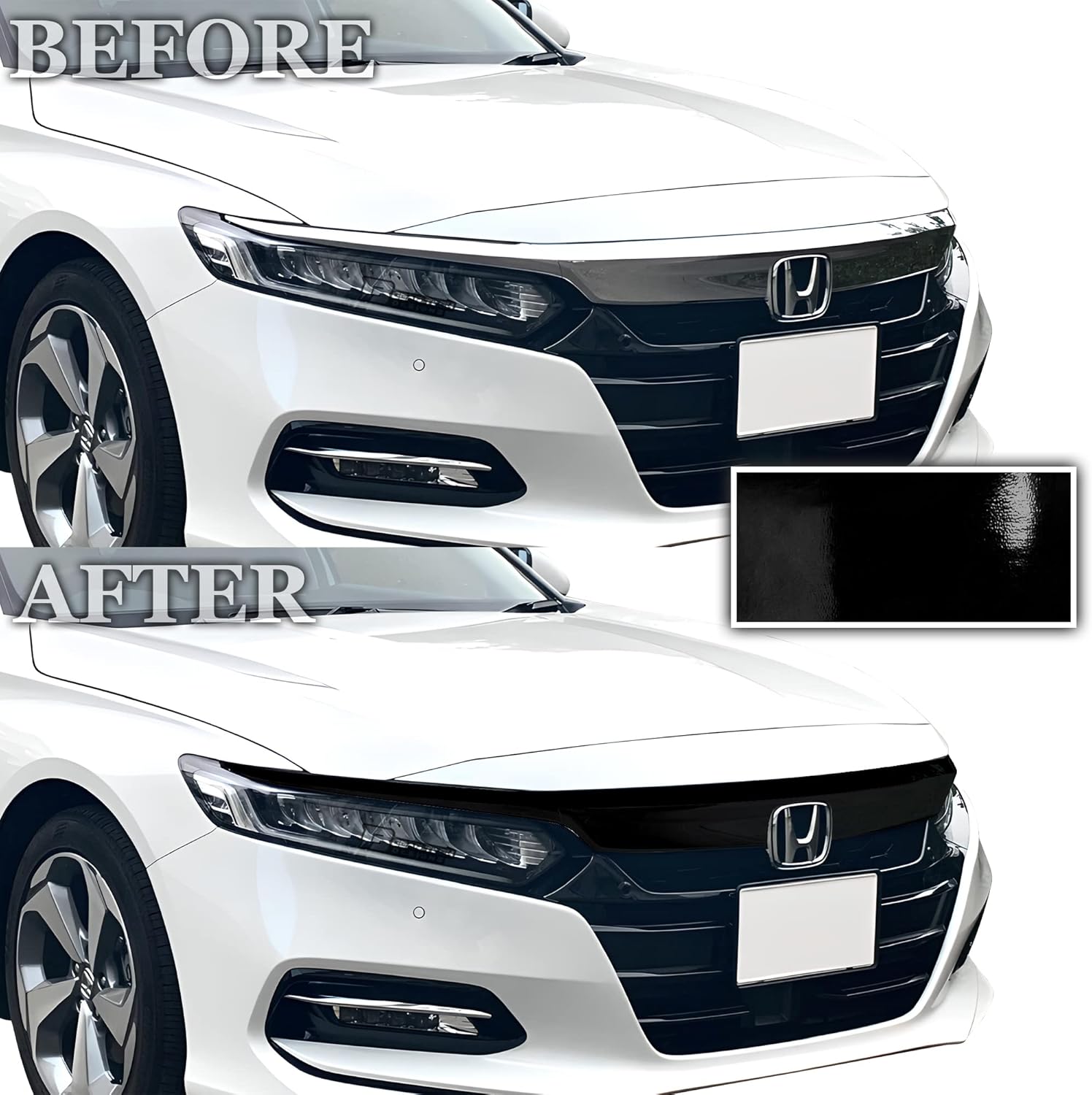 BOGAR TECH DESIGNS Front Chrome Delete Overlay Compatible with Honda Accord 2018-2022, Gloss Black