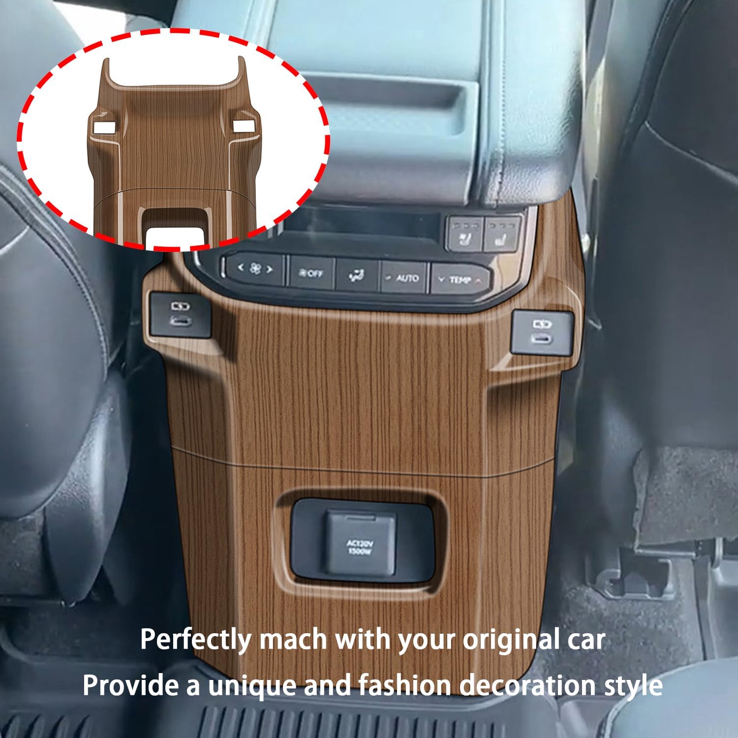 Peach Wood Grain Center Console Car Accessories for Toyota Grand Highlander 2024 2025 Rear Air Condition Outlet Vent Covers Trim ABS