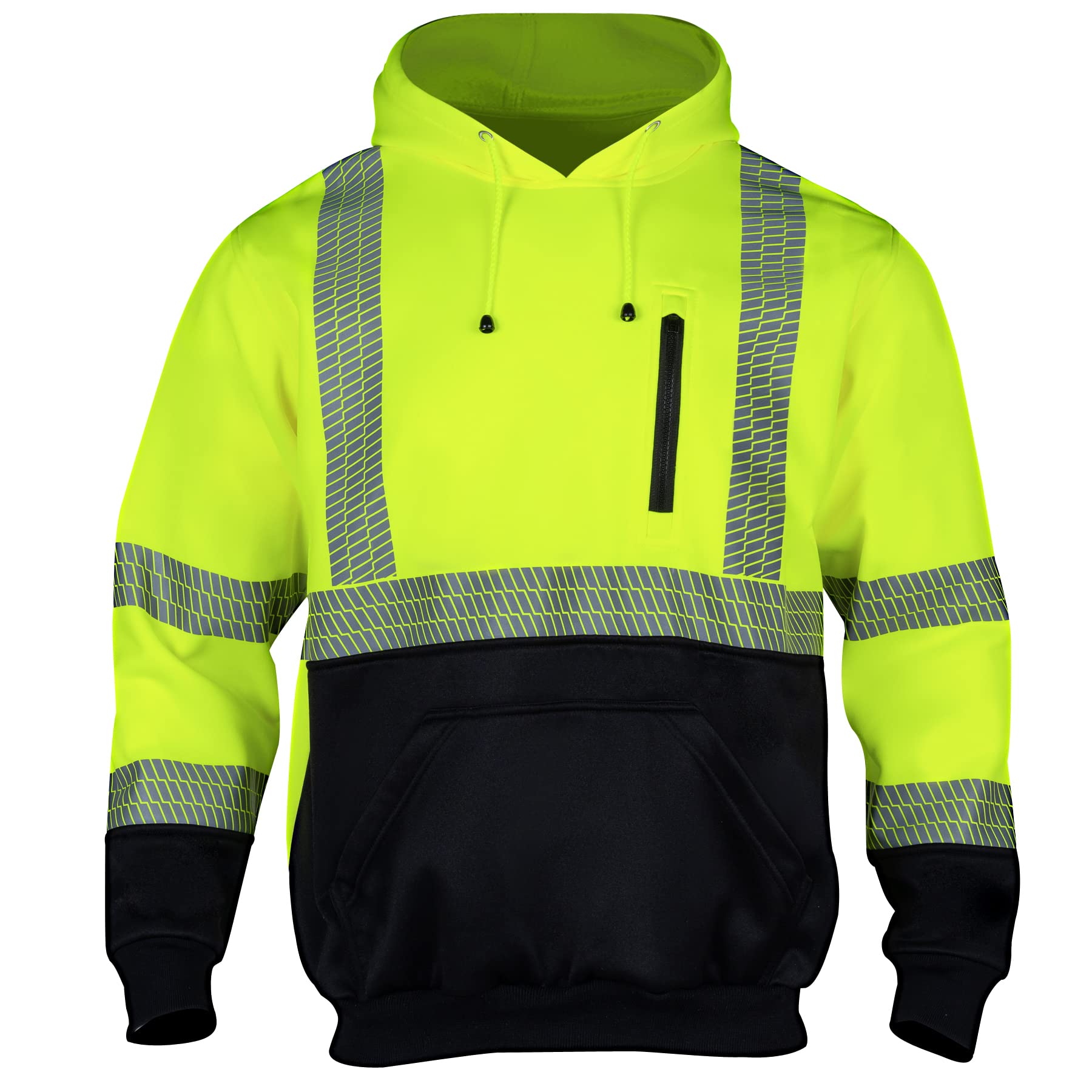 FONIRRA Hi Vis - Sudadera con capucha para hombre, reflectante, ANSI Clase 3, sudaderas de seguridad de alta visibilidad, construcción, trabajo, invierno, sin botones, color negro