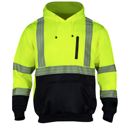FONIRRA Hi Vis - Sudadera con capucha para hombre, reflectante, ANSI Clase 3, sudaderas de seguridad de alta visibilidad, construcción, trabajo, invierno, sin botones, color negro