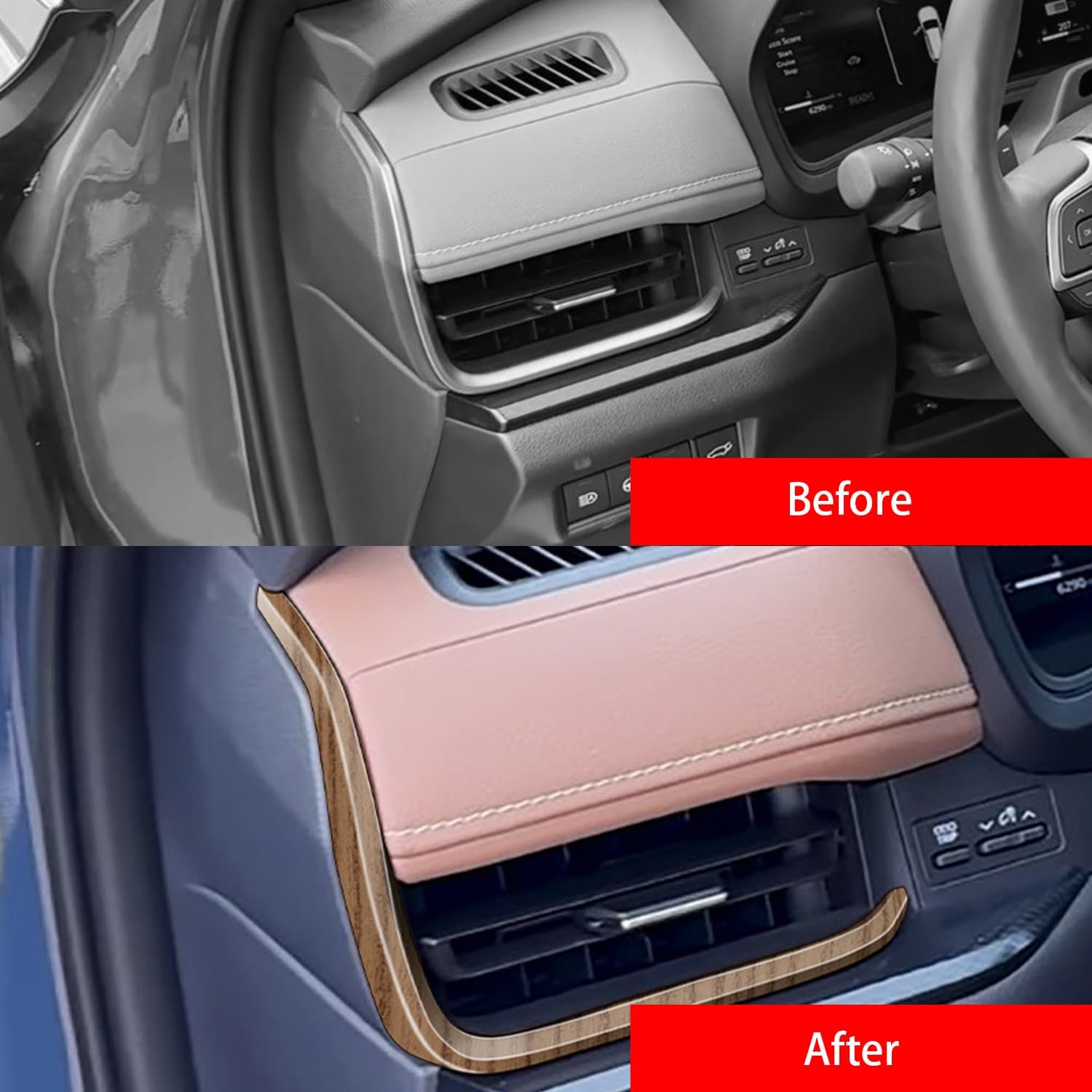 Peach Wood Grain Center Console Car Accessories for Toyota Grand Highlander 2024 2025 Front Air Condition Outlet Vent Covers Trim ABS