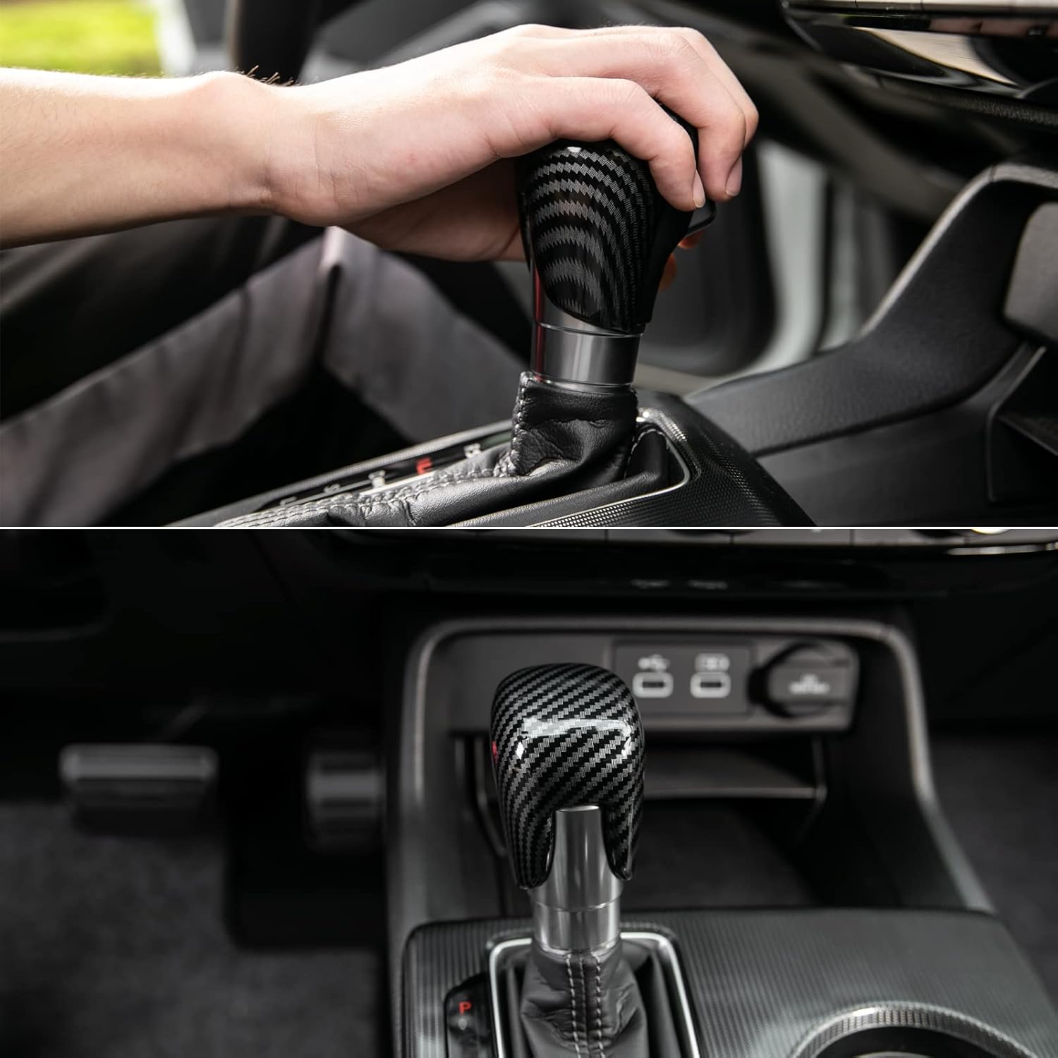 CKE Compatible con Honda Civic 2022 2023 2024 2025 para CRV HRV 2023 2024 2025 para Accord 2018-2024 2025 Accesorios para consola central de coche, cubierta de perilla de palanca de cambios - carbono