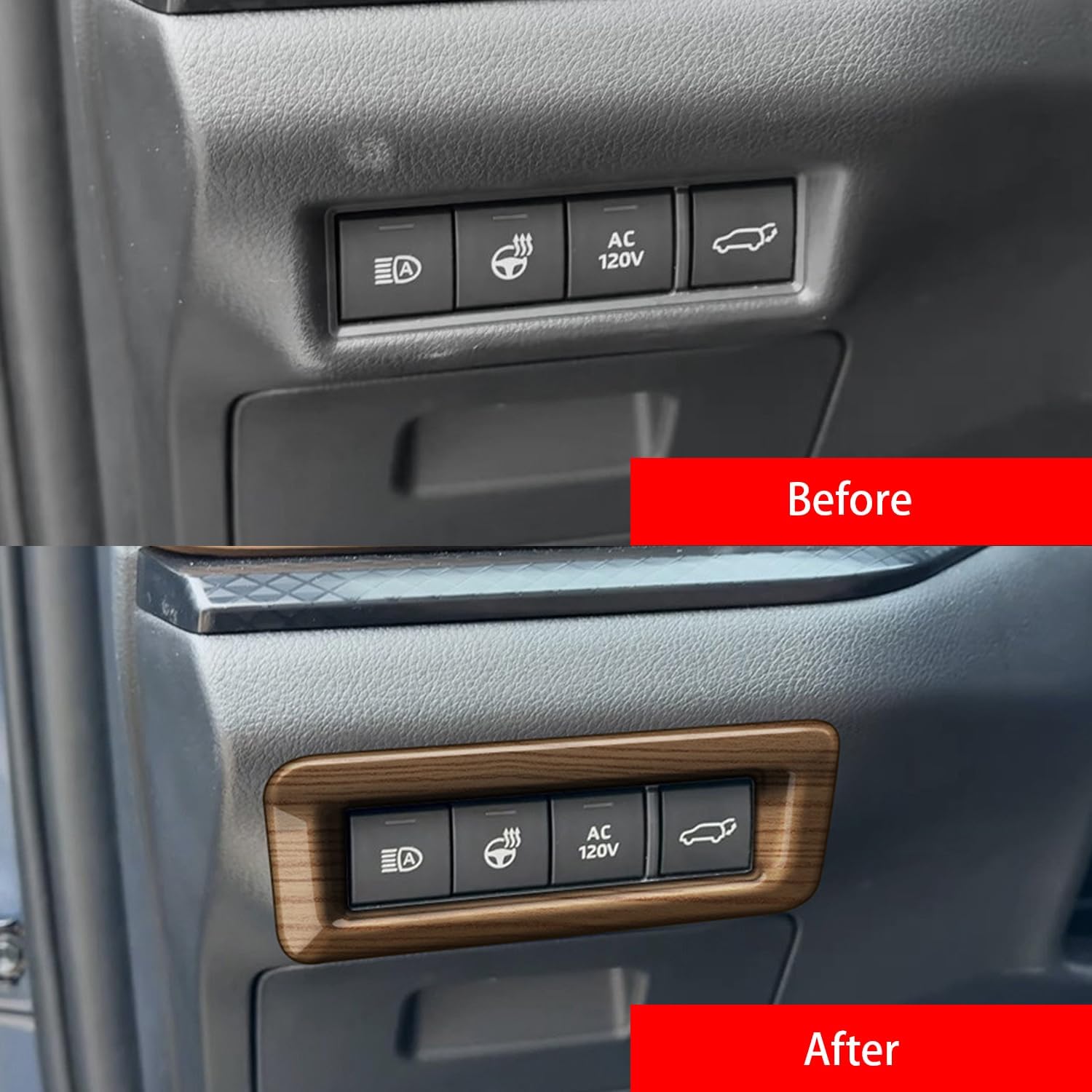 Peach Wood Grain Multi-Function Button Frame Cover fit for Toyota Grand Highlander 2024 2025 Interior Decoration Car Accessories