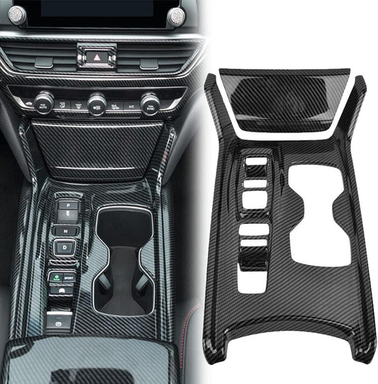 LEXLEY 2Pcs Carbon Fiber Style Gear Shift Frame Console Panel Trims Cover Cup Holder Decor Decal Compatible with Honda Accord Hybrid 2018 2019 2020 2021 2022,Not Fit Gas (Without gear lever)