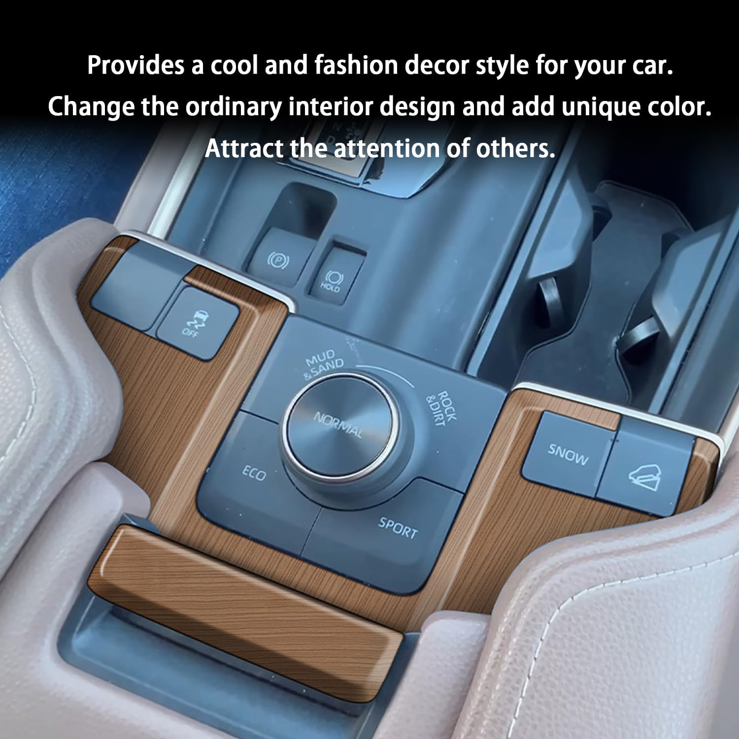 Ozukyn Armrest Box Release Button Switch Cover fit for Toyota Grand Highlander 2024 2025 Center Console Armrest Storage Box Cover Peach Wood Grain