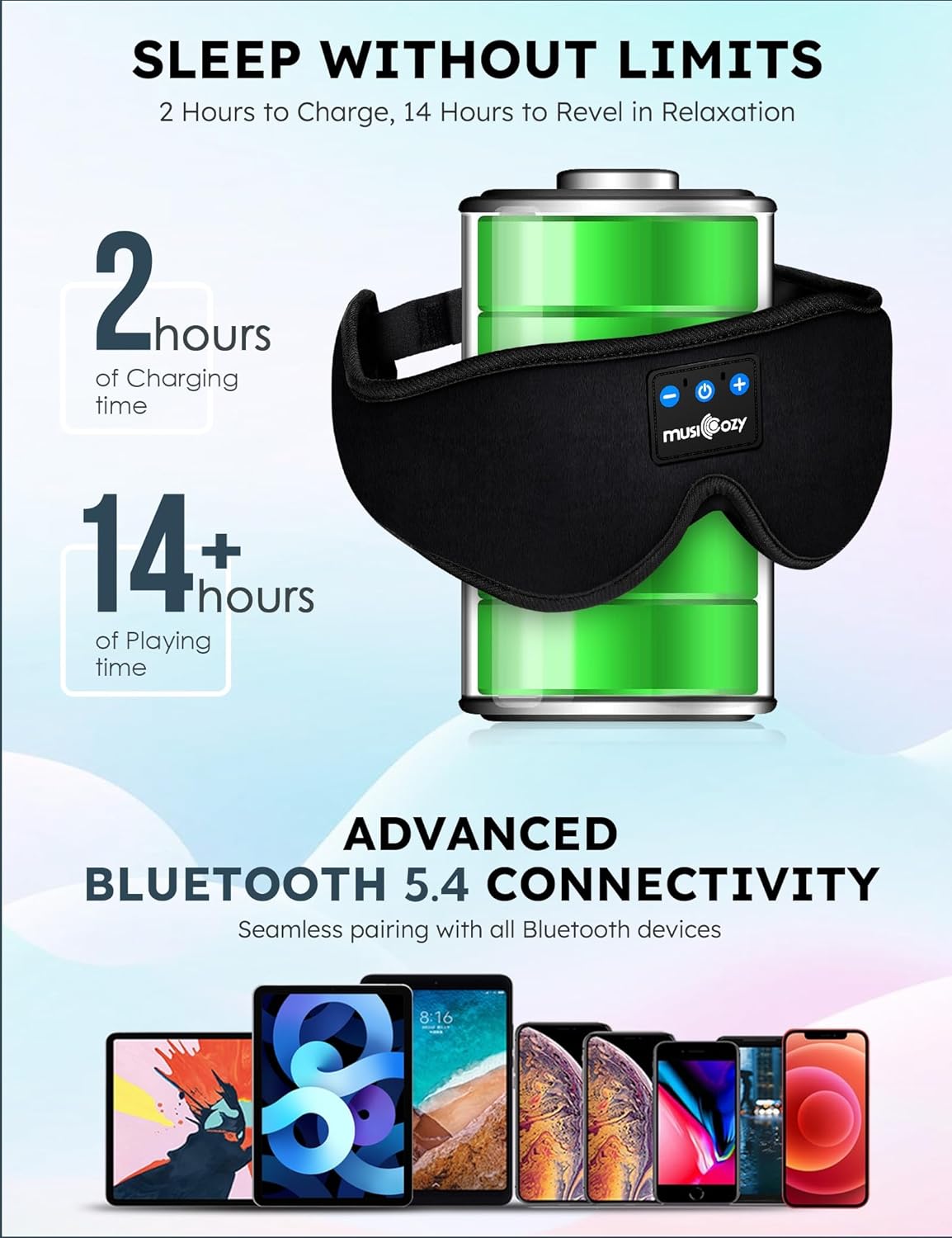 MUSICOZY - Auriculares con Bluetooth, máscara con auriculares inalámbricos para dormir de lado, hombres y mujeres, oficina, siesta, viajes en avión, regalos únicos para niños y niñas