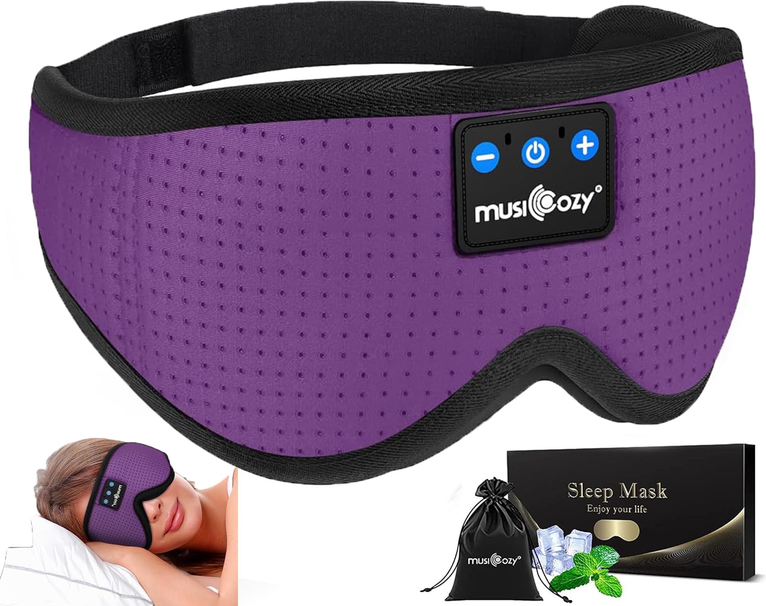 MUSICOZY - Auriculares con Bluetooth, máscara con auriculares inalámbricos para dormir de lado, hombres y mujeres, oficina, siesta, viajes en avión, regalos únicos para niños y niñas