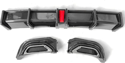 IKON MOTORSPORTS, Rear Bumper Lip Diffuser Compatible with 2018-2022 Honda Accord Hybrid, PP Carbon Fiber Print Rear Shark Fins Spoiler with Light, 2019 2020 2021