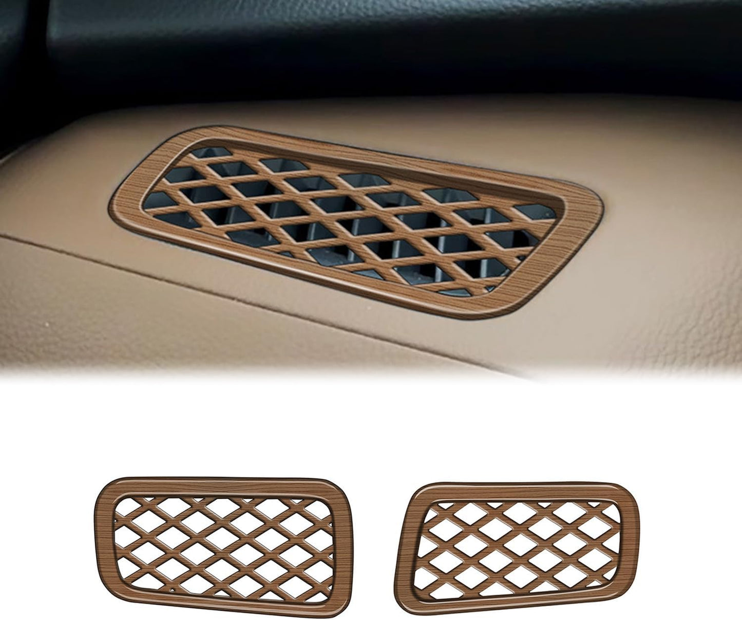 Peach Wood Grain Center Console Car Accessories for Toyota Grand Highlander 2024 2025 Front Air Condition Outlet Vent Covers Trim ABS 2PC