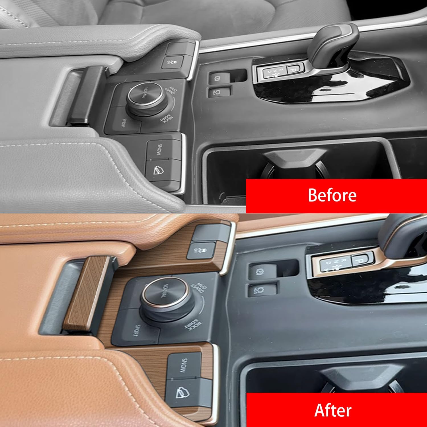 Ozukyn Armrest Box Release Button Switch Cover fit for Toyota Grand Highlander 2024 2025 Center Console Armrest Storage Box Cover Peach Wood Grain