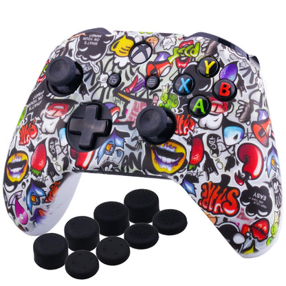 YoRHa Printing Rubber Silicone Cover Skin Case for Xbox One S/X Controller x 1(US Dollar) with PRO Thumb Grips x 8