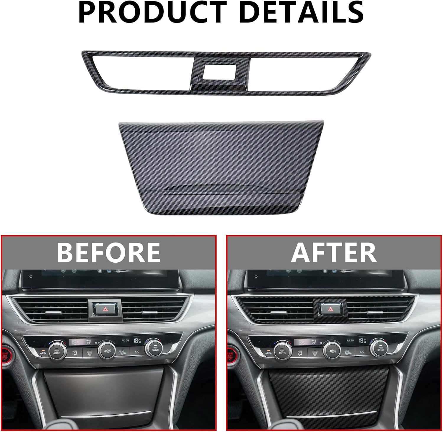 20 Pcs Carbon Fiber Interior Decor Cover, Gear Shift Panel Air Vent Cover Side Door Panel Strip Cover Trim Compatible with Honda Accord 10th Gen 2018-2022