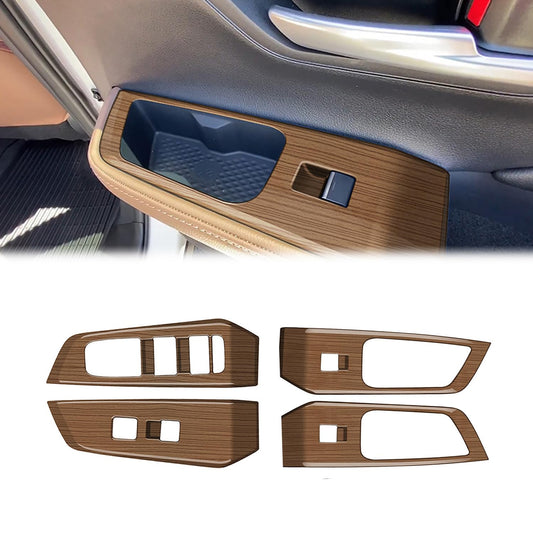 Peach Wood Grain Door Armrest Window Lift Down Switches Button Panel Cover Trims ABS 4Pc fit for Toyota Grand Highlander 2024 2025