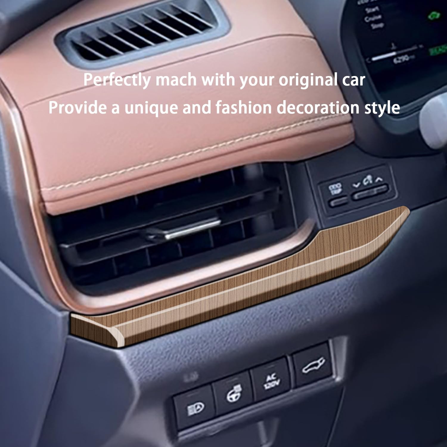 Peach Wood Grain Central Console Display Dashboard Cover Trim fit for Toyota Grand Highlander 2024 2025 Interior Decor Car Accessories ABS 2PC