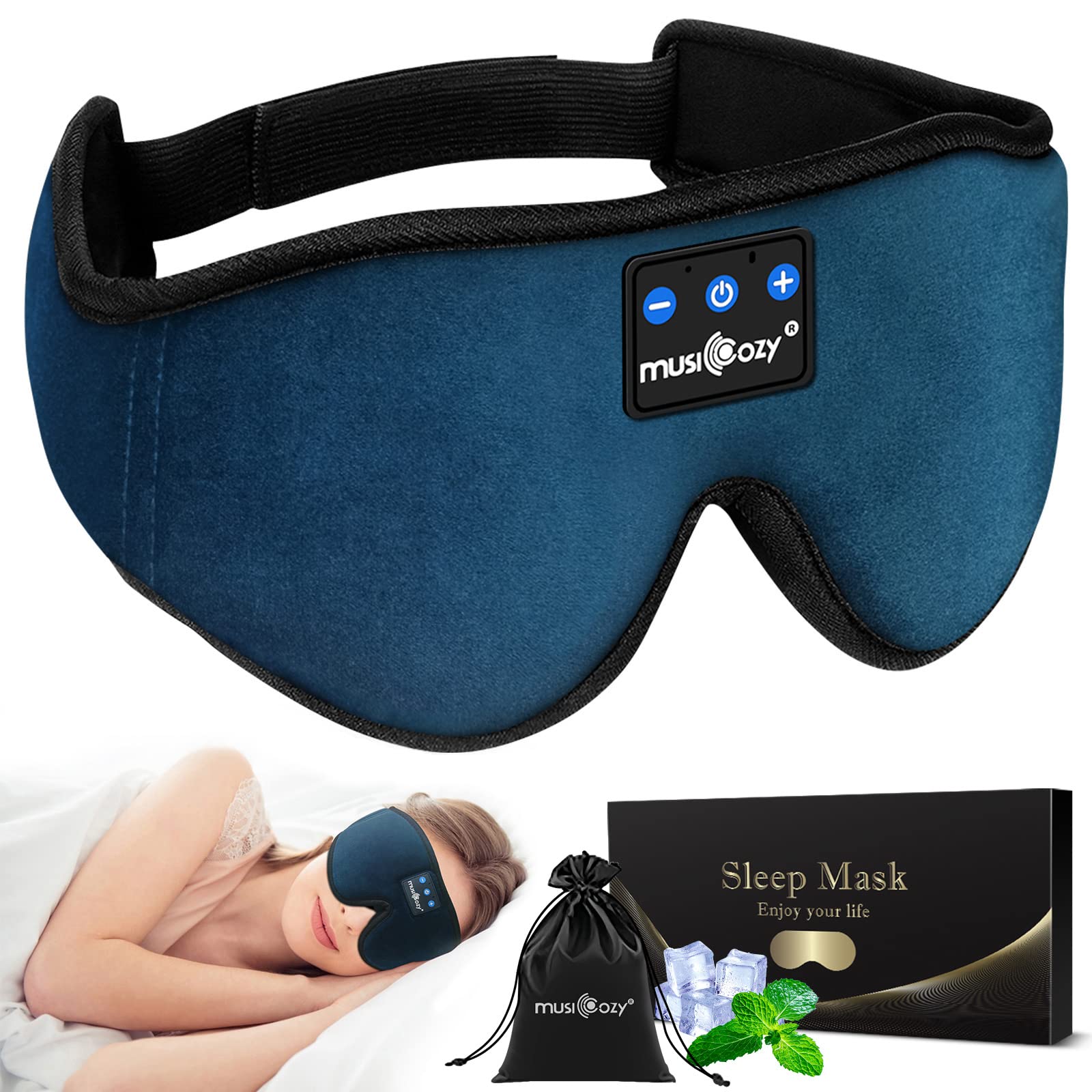 MUSICOZY - Auriculares con Bluetooth, máscara con auriculares inalámbricos para dormir de lado, hombres y mujeres, oficina, siesta, viajes en avión, regalos únicos para niños y niñas