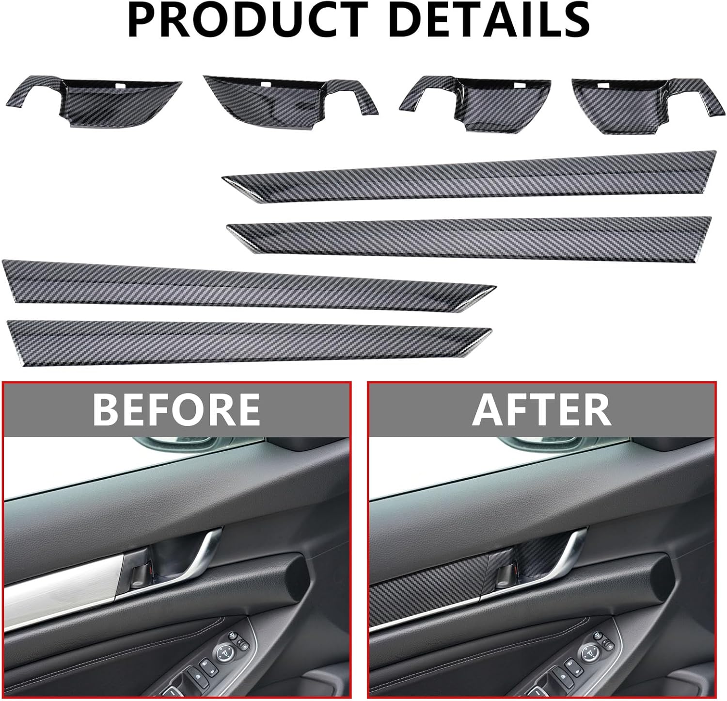 20 Pcs Carbon Fiber Interior Decor Cover, Gear Shift Panel Air Vent Cover Side Door Panel Strip Cover Trim Compatible with Honda Accord 10th Gen 2018-2022