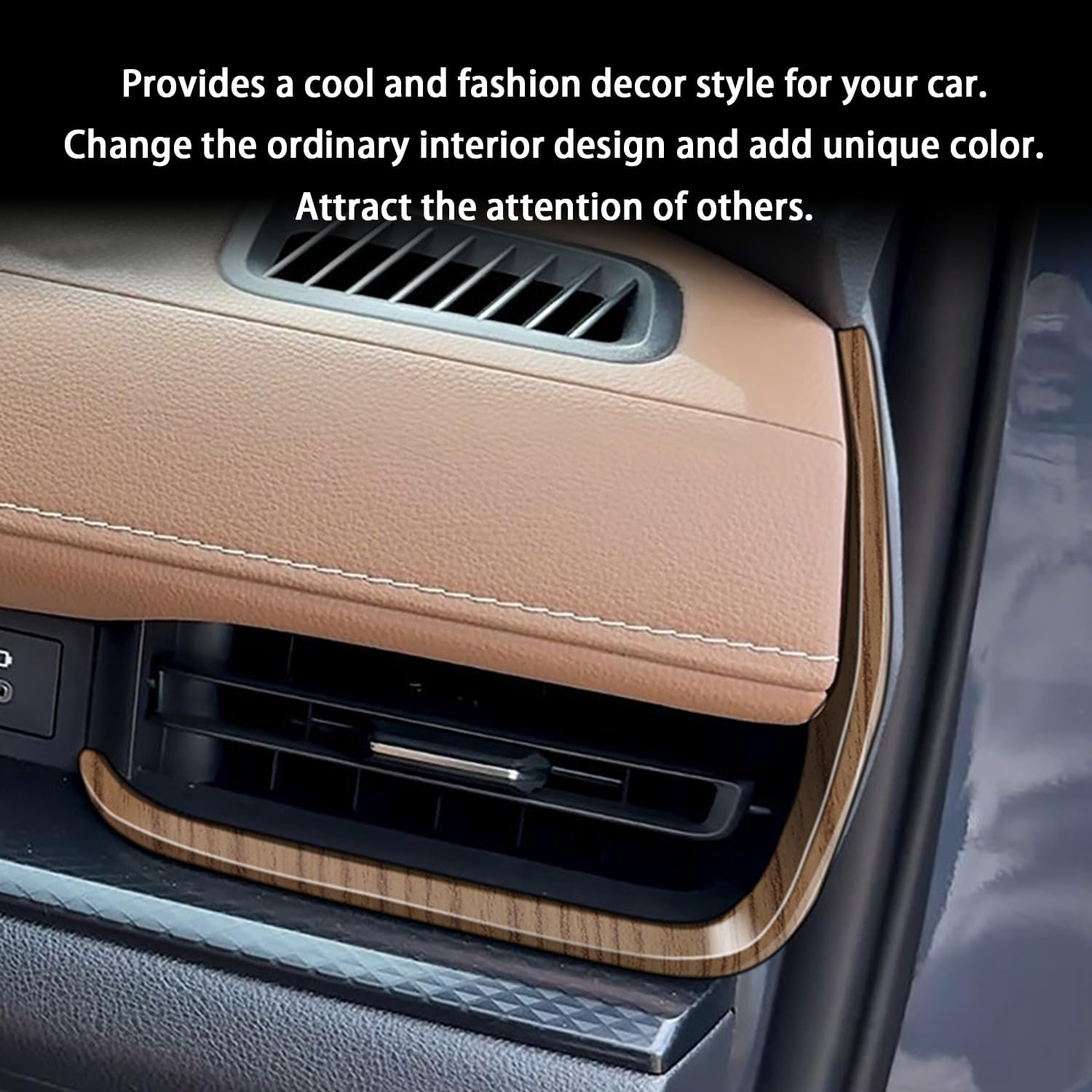 Peach Wood Grain Center Console Car Accessories for Toyota Grand Highlander 2024 2025 Front Air Condition Outlet Vent Covers Trim ABS