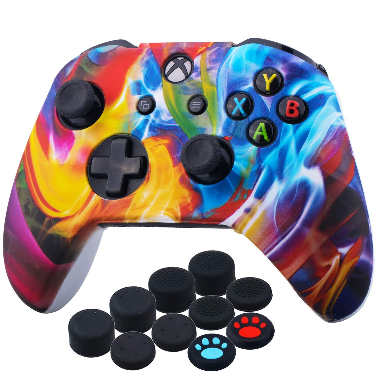 YoRHa Printing Rubber Silicone Cover Skin Case for Xbox One S/X Controller x 1(US Dollar) with PRO Thumb Grips x 8