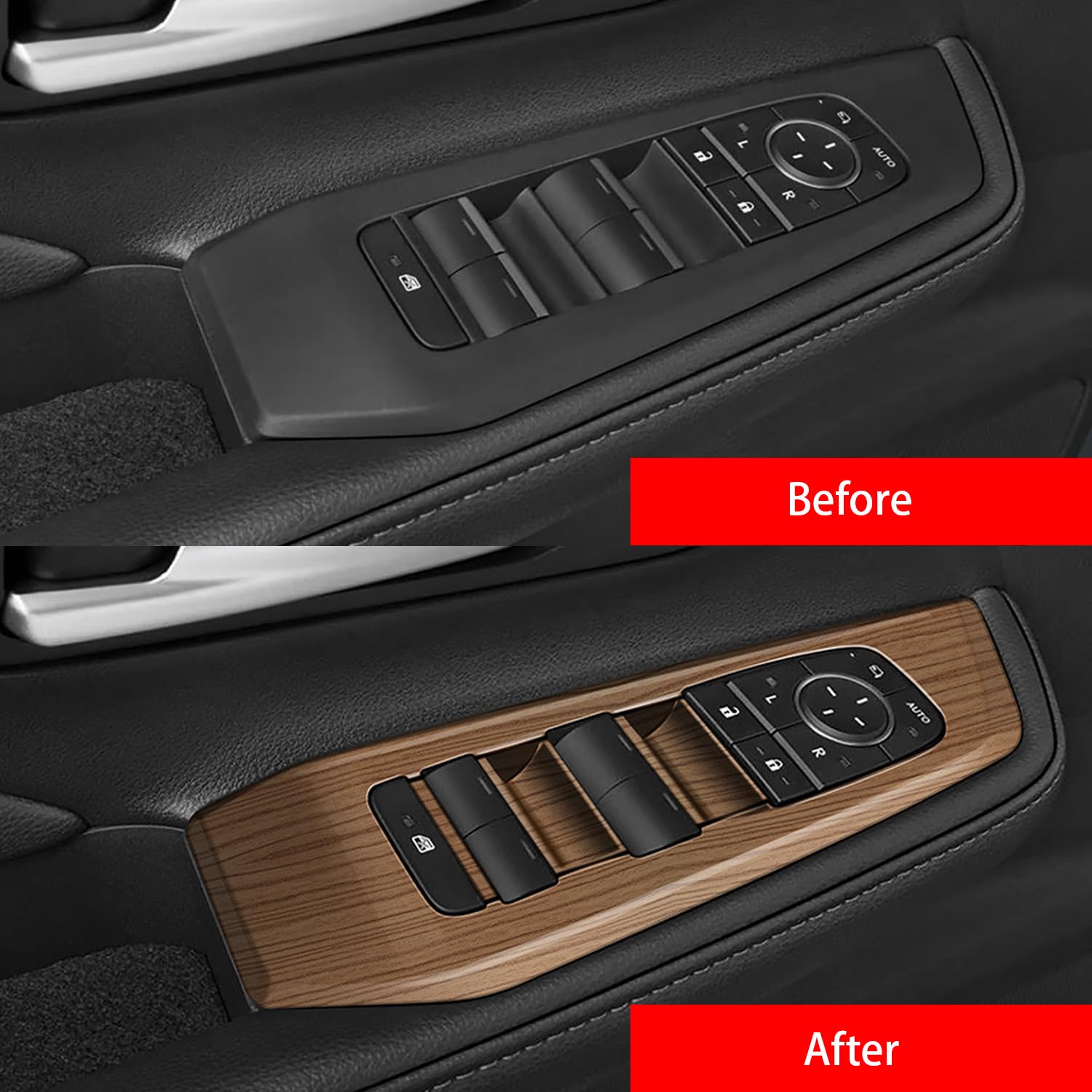Peach Wood Grain Door Armrest Window Lift Down Switches Button Panel Cover Trims ABS 4Pc fit for Toyota Grand Highlander 2024 2025
