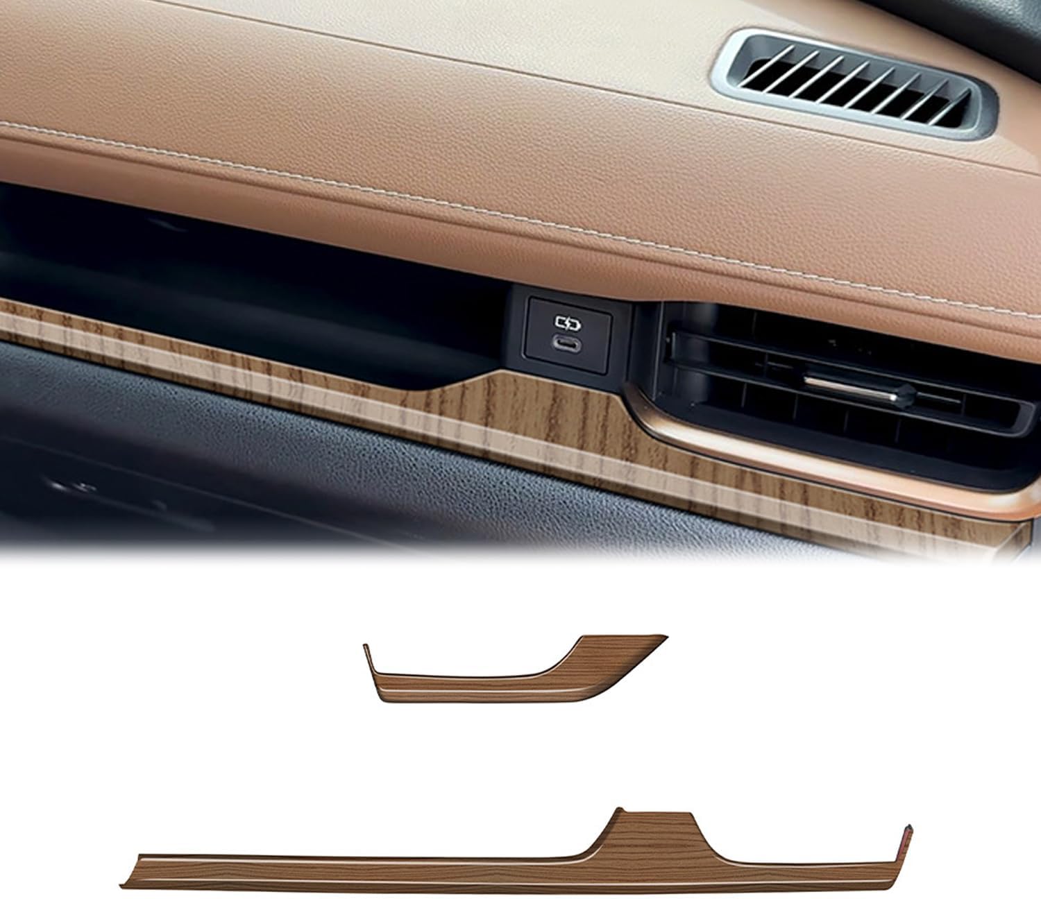 Peach Wood Grain Central Console Display Dashboard Cover Trim fit for Toyota Grand Highlander 2024 2025 Interior Decor Car Accessories ABS 2PC