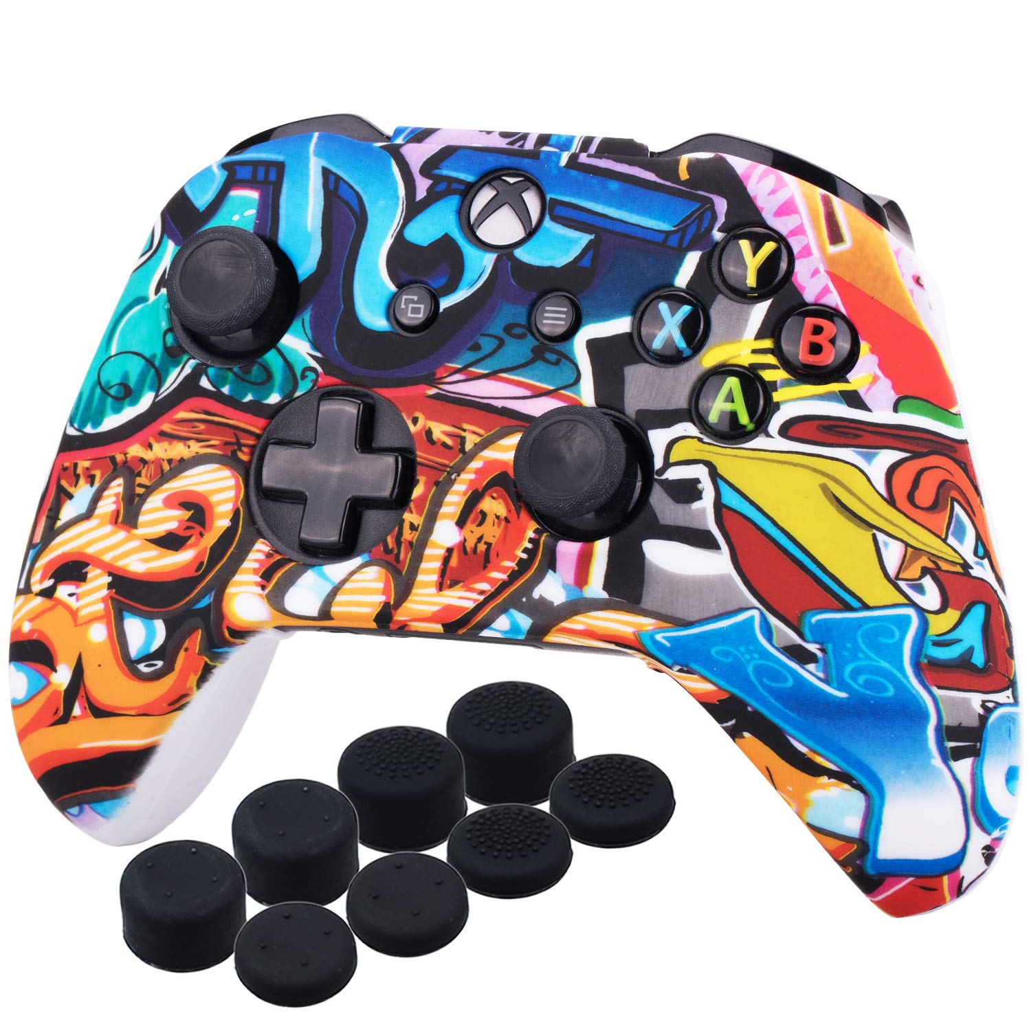 YoRHa Printing Rubber Silicone Cover Skin Case for Xbox One S/X Controller x 1(US Dollar) with PRO Thumb Grips x 8