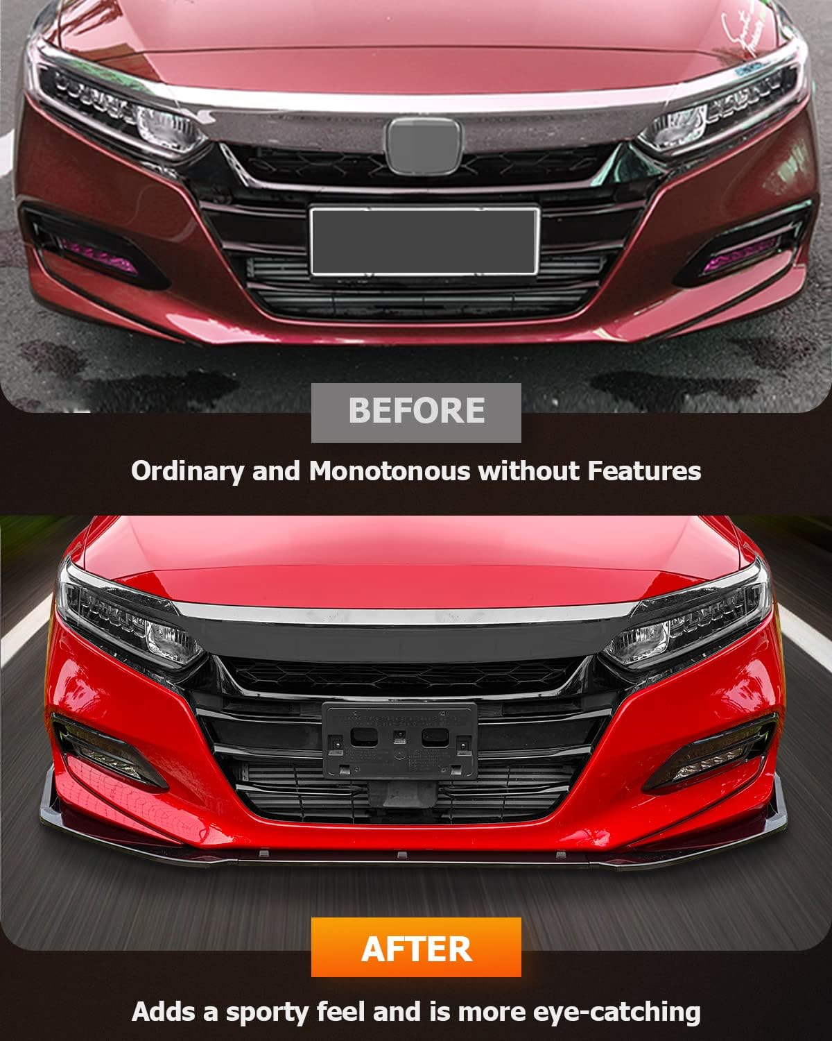 FINDAUTO Kits de carrocería de labio delantero de automóvil ABS para Honda Accord Sedan 2018-2020 para Honda Accord Sedan negro brillante parachoques delantero inferior alerón divisor de labio