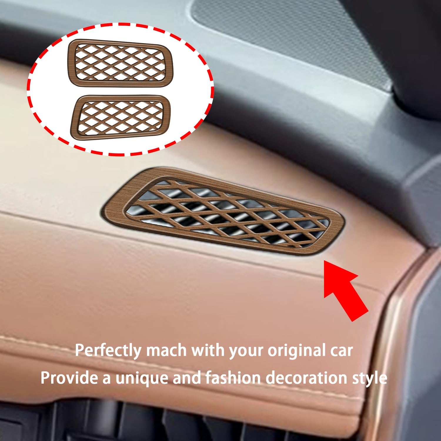 Peach Wood Grain Center Console Car Accessories for Toyota Grand Highlander 2024 2025 Front Air Condition Outlet Vent Covers Trim ABS 2PC