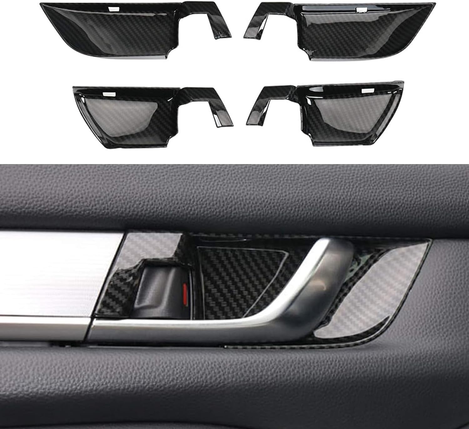 ABS Interior Door Handle Decoration Cover Door Bowl Trim for Honda Accord 2018 2019 2020 2021 2022, Carbon Fiber Grain