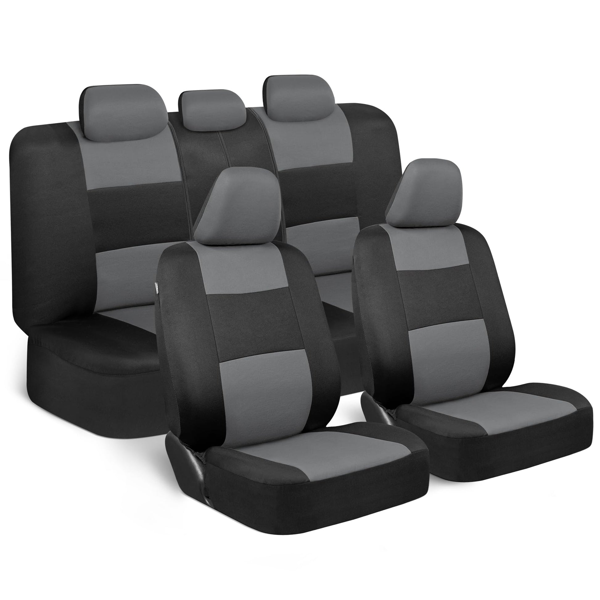 BDK PolyPro - Juego completo de fundas de asiento de coche en rojo sobre negro, fundas de asiento dividido delantero y trasero, fácil de instalar, accesorios para automóviles, camiones, furgonetas,
