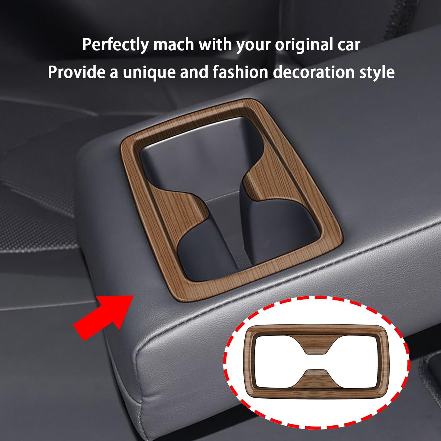 Peach Wood Grain Center Console Car Accessories for Toyota Grand Highlander 2024 2025 Rear Water Cup Holder Cover ABS