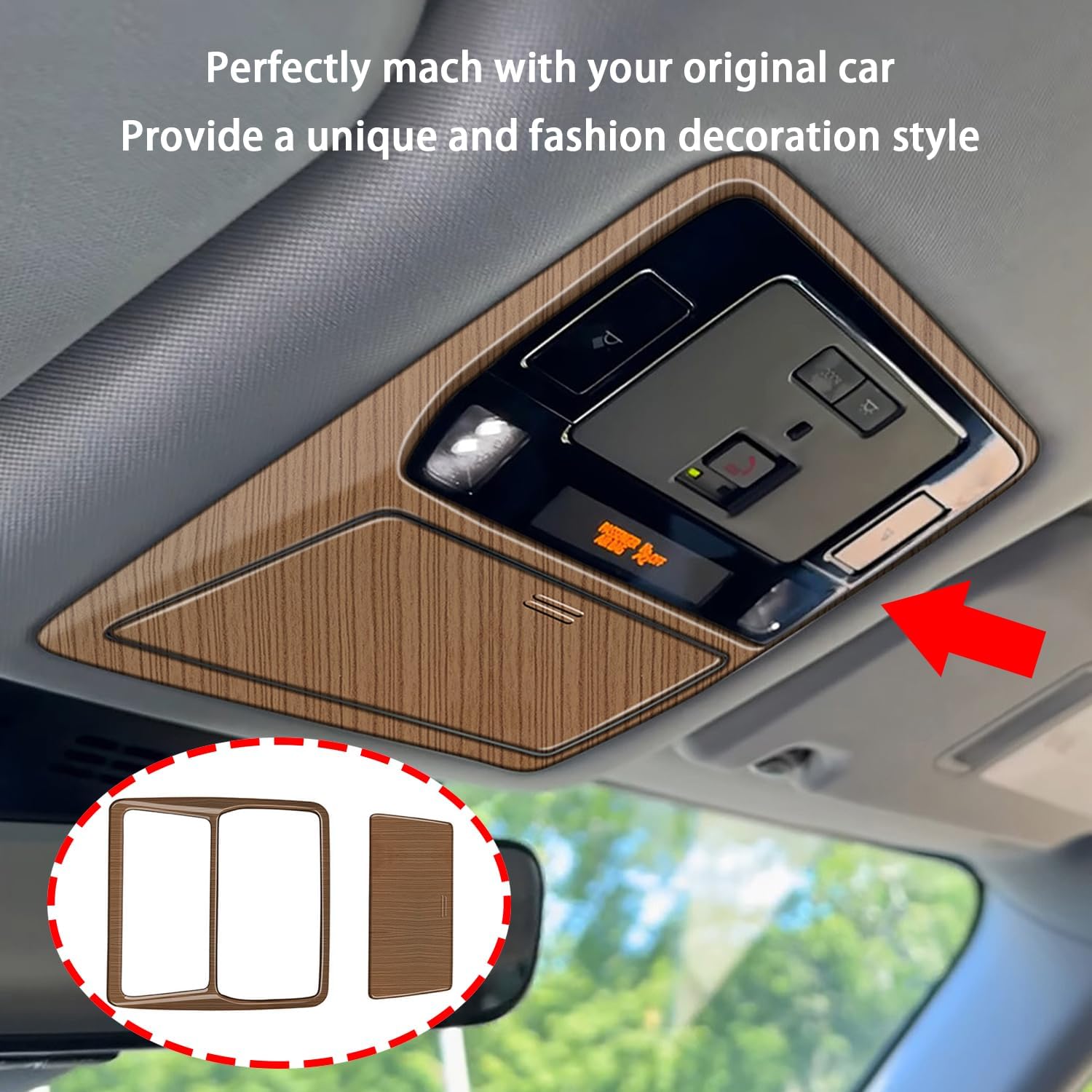 Front and Rear Reading Light Lamp Cover Trim fit for Toyota Grand Highlander 2024 2025 Interior Center Consoles Decoration Car Accessories 2PC Peach Wood Grain