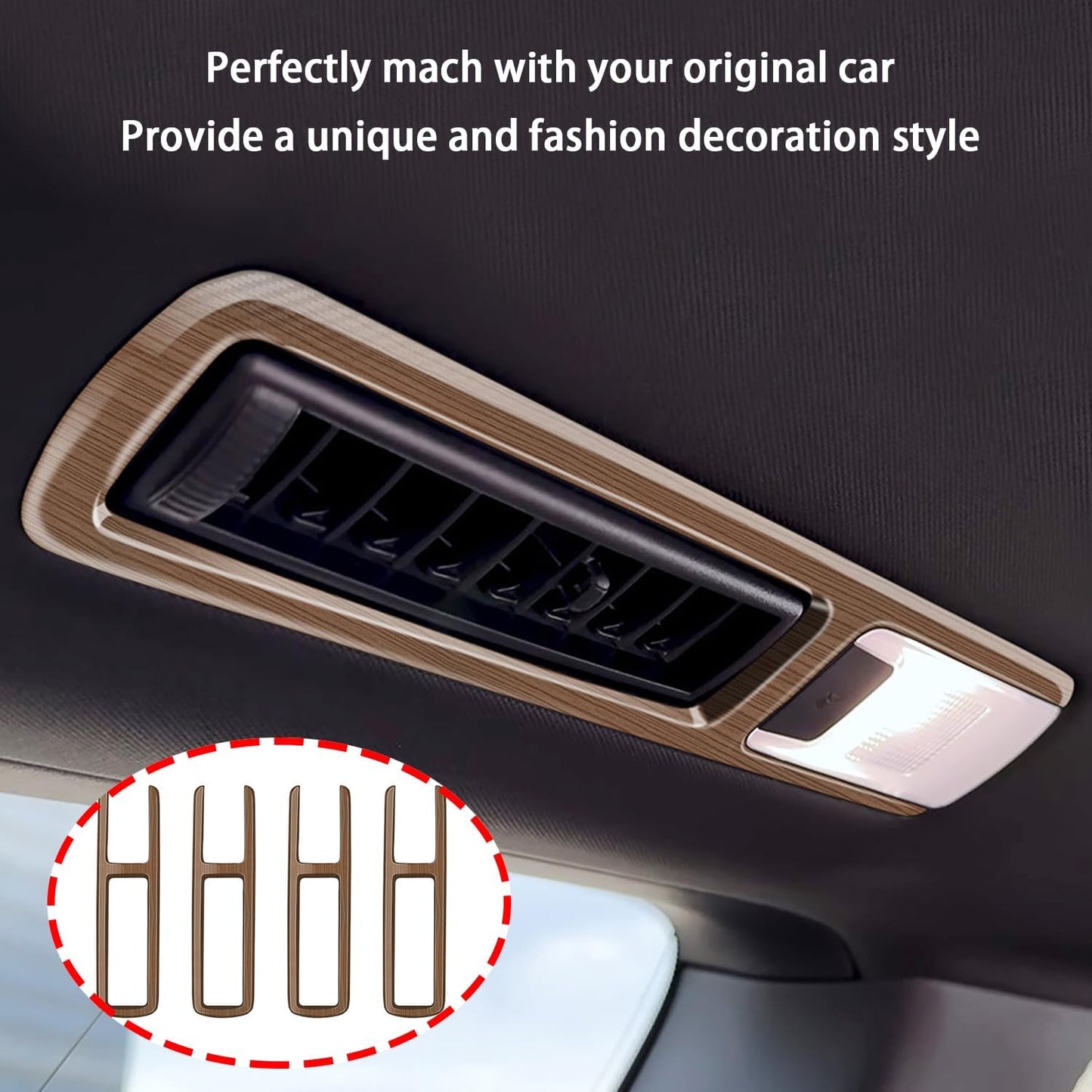 Peach Wood Grain Center Console Car Accessories for Toyota Grand Highlander 2024 2025 Rear Air Condition Outlet Vent Covers Trim ABS 4PC