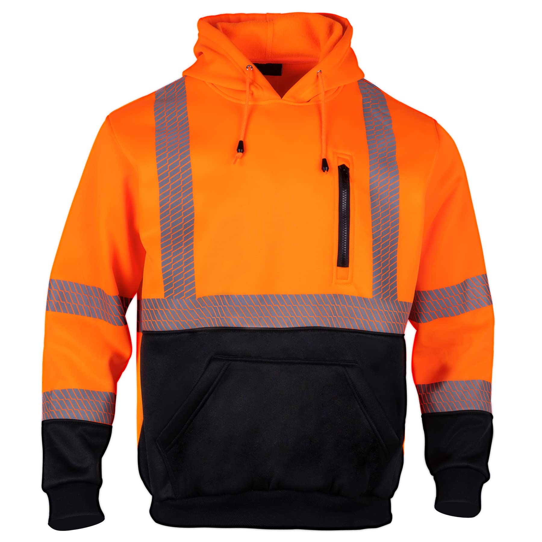 FONIRRA Hi Vis - Sudadera con capucha para hombre, reflectante, ANSI Clase 3, sudaderas de seguridad de alta visibilidad, construcción, trabajo, invierno, sin botones, color negro