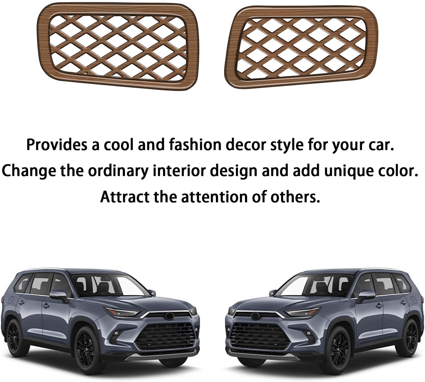 Peach Wood Grain Center Console Car Accessories for Toyota Grand Highlander 2024 2025 Front Air Condition Outlet Vent Covers Trim ABS 2PC