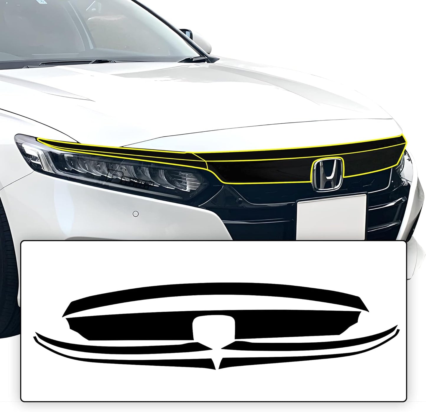 BOGAR TECH DESIGNS Front Chrome Delete Overlay Compatible with Honda Accord 2018-2022, Gloss Black