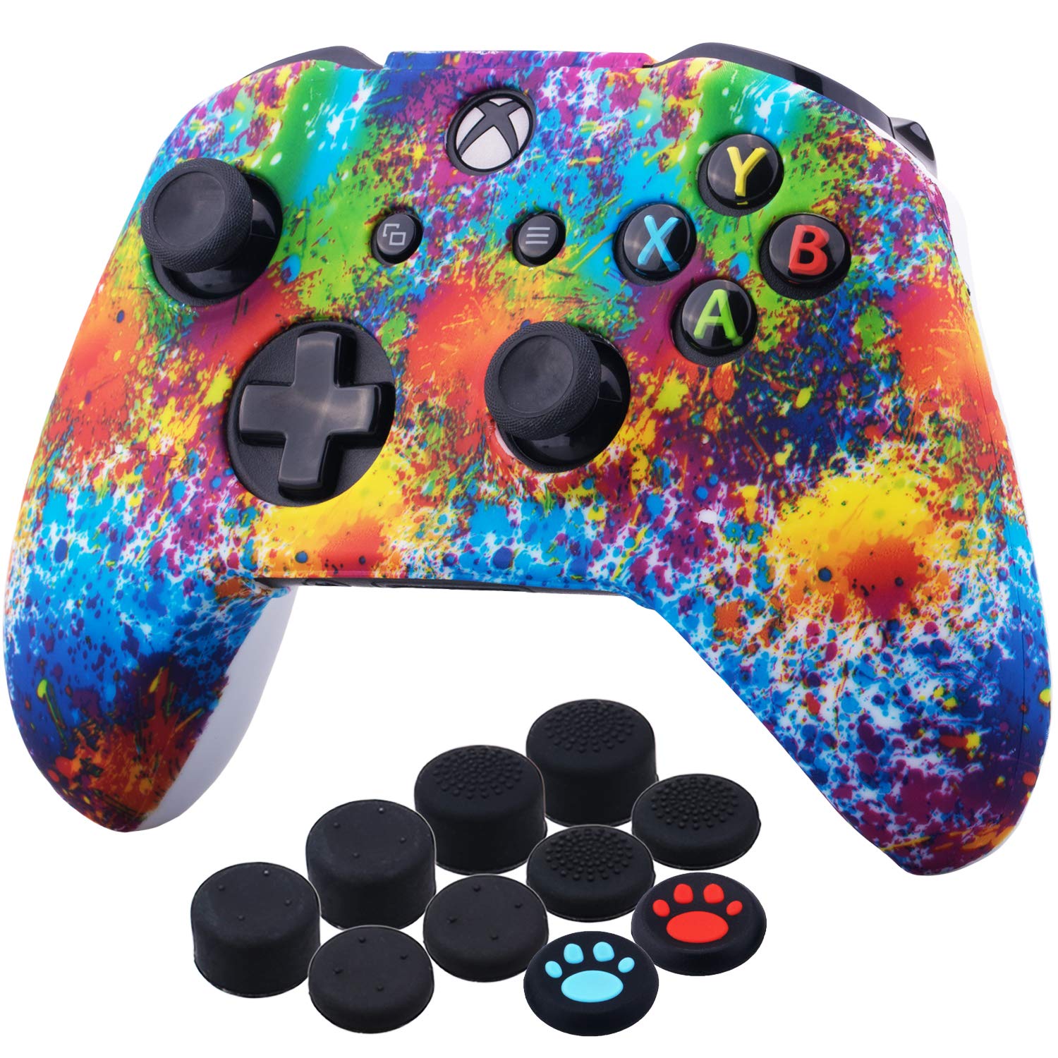 YoRHa Printing Rubber Silicone Cover Skin Case for Xbox One S/X Controller x 1(US Dollar) with PRO Thumb Grips x 8