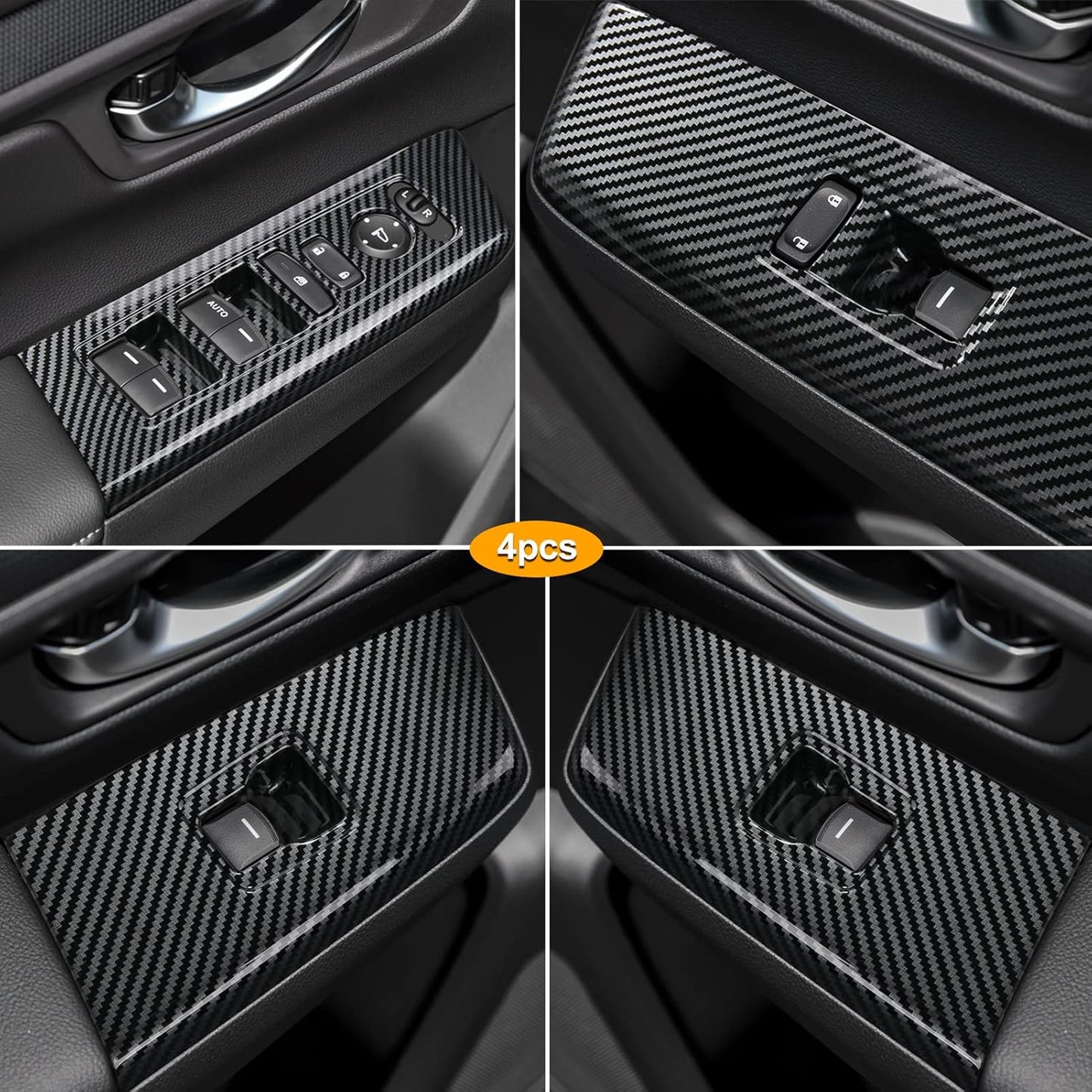 CKE 4 piezas compatibles con Honda CRV 2026 2025 2024 2023 Accesorios para reposabrazos de puerta de automóvil, interruptores de elevación, cubierta de panel, cubierta de reposabrazos, estilo de fibra